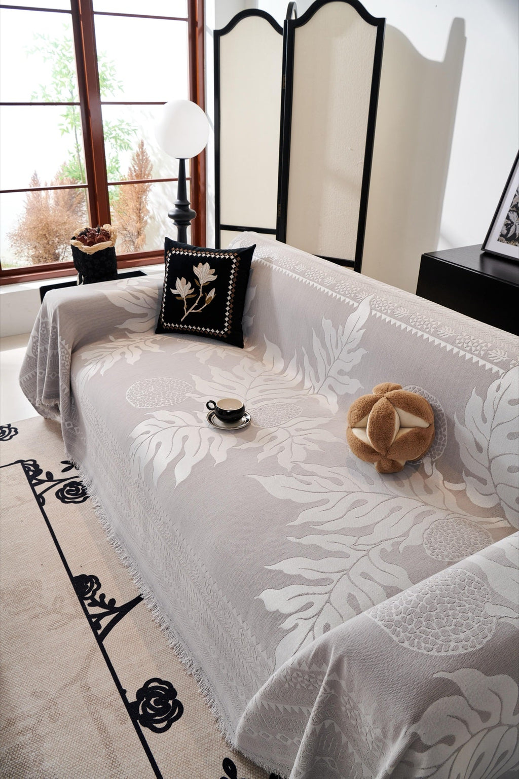 Sofa Decor Amalfi Palm Jacquard Sofa Throw Cover in Silver Palm - palm jacquard sofa throw cover styled couch cover in the UK, image 13