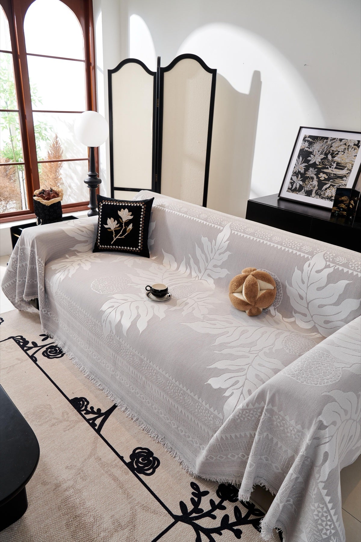 Sofa Decor Amalfi Palm Jacquard Sofa Throw Cover in Silver Palm - palm jacquard sofa throw cover full sofa styling in the UK, image 14