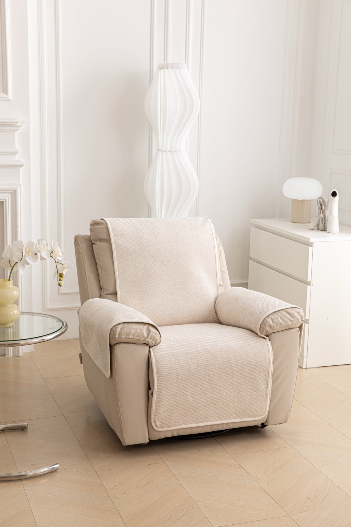 Sofa Decor Aria Textured Armchair Sofa Cover Pieces in Cream White - armchair seat back and side-rest fit view for armchair sofa cover pieces in the UK, image 37