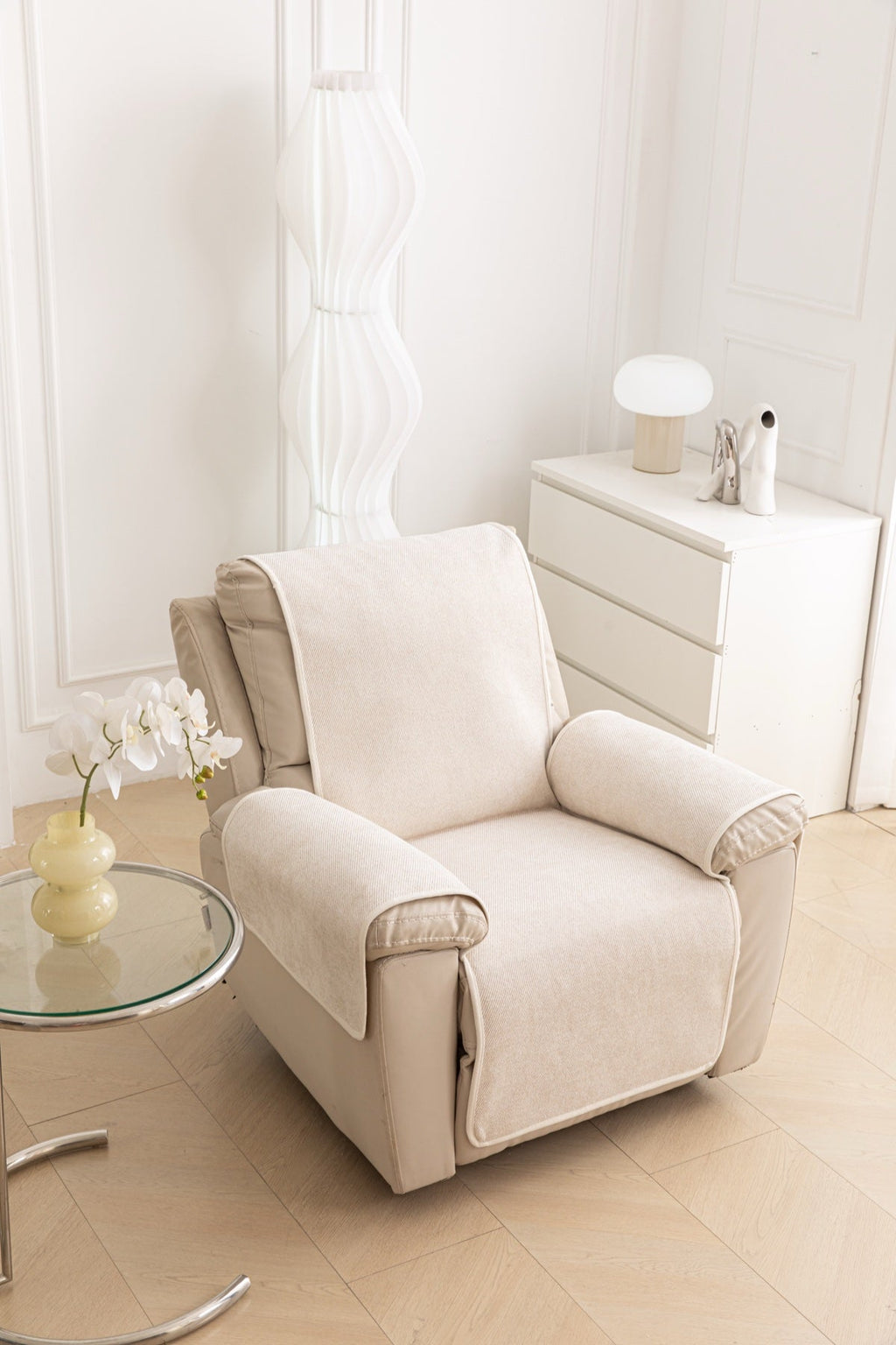 Sofa Decor Aria Textured Armchair Sofa Cover Pieces in Cream White - armchair seat back and side-rest fit view for armchair sofa cover pieces in the UK, image 38