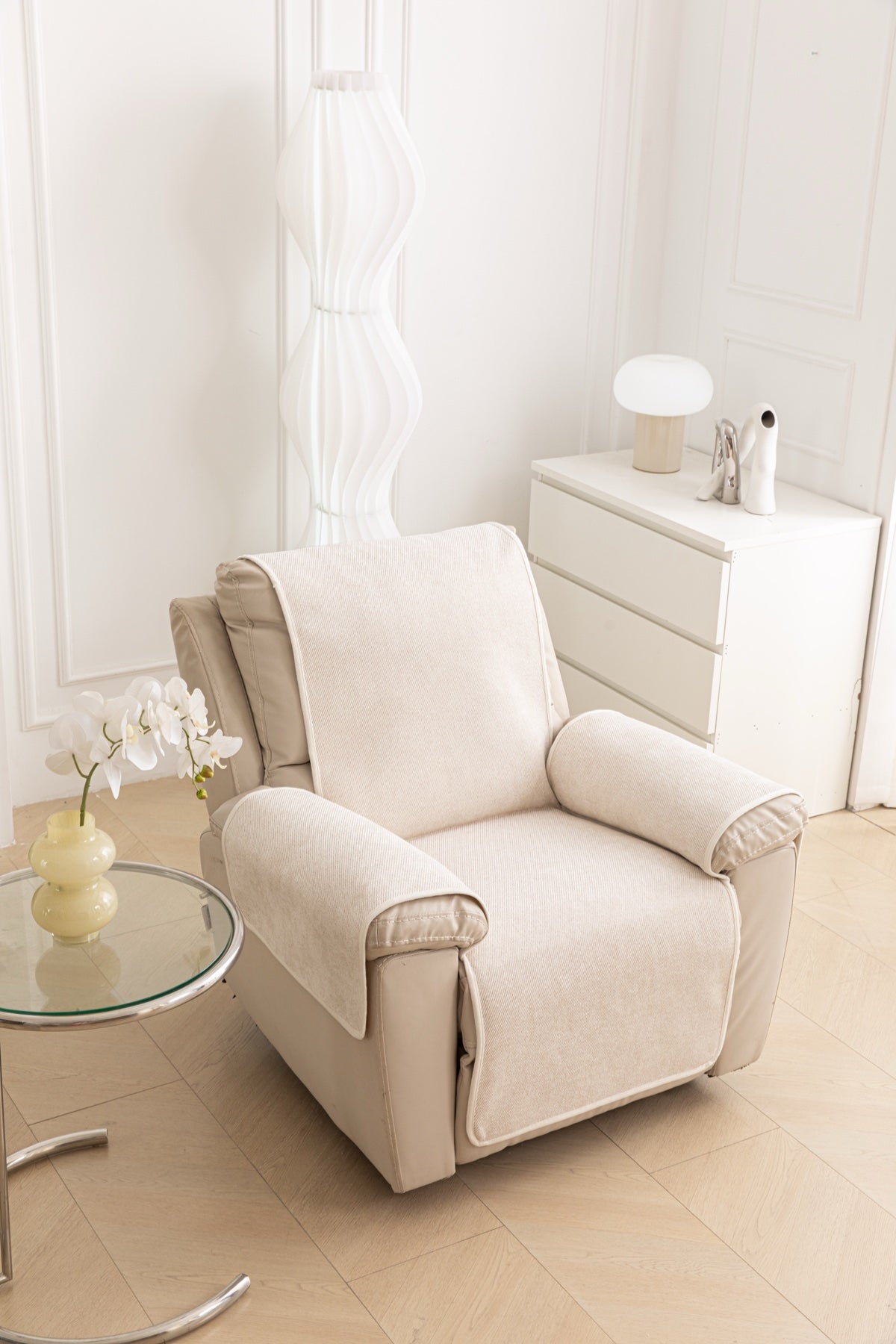 Sofa Decor Aria Textured Armchair Sofa Cover Pieces in Cream White - armchair seat back and side-rest fit view for armchair sofa cover pieces in the UK, image 38