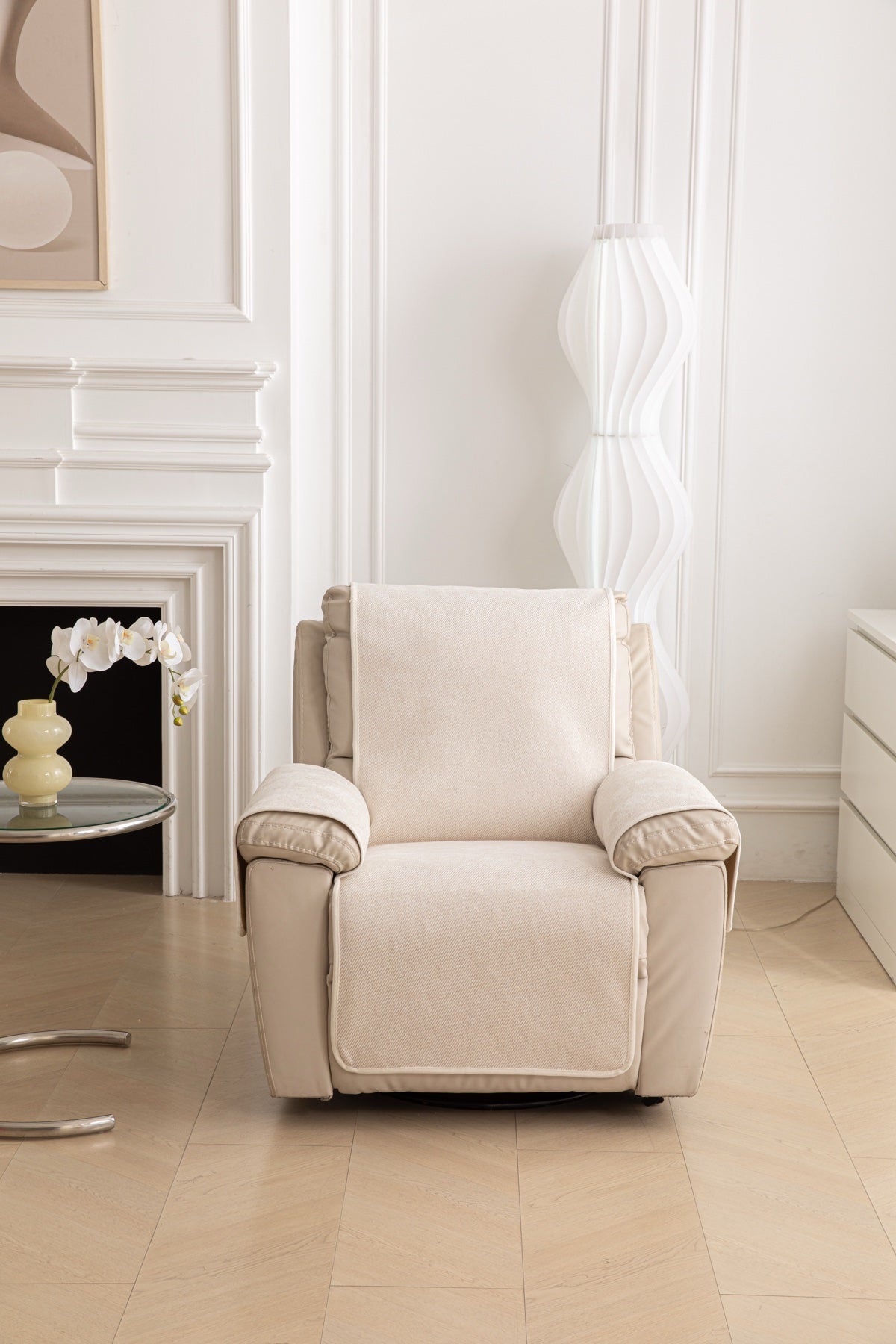 Sofa Decor Aria Textured Armchair Sofa Cover Pieces in Cream White - armchair seat back and side-rest fit view for armchair sofa cover pieces in the UK, image 39
