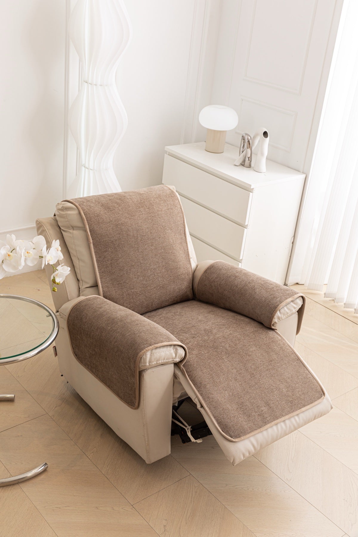 Sofa Decor Aria Textured Armchair Sofa Cover Pieces in Mocha Brown - armchair seat back and side-rest fit view for armchair sofa cover pieces in the UK, image 19