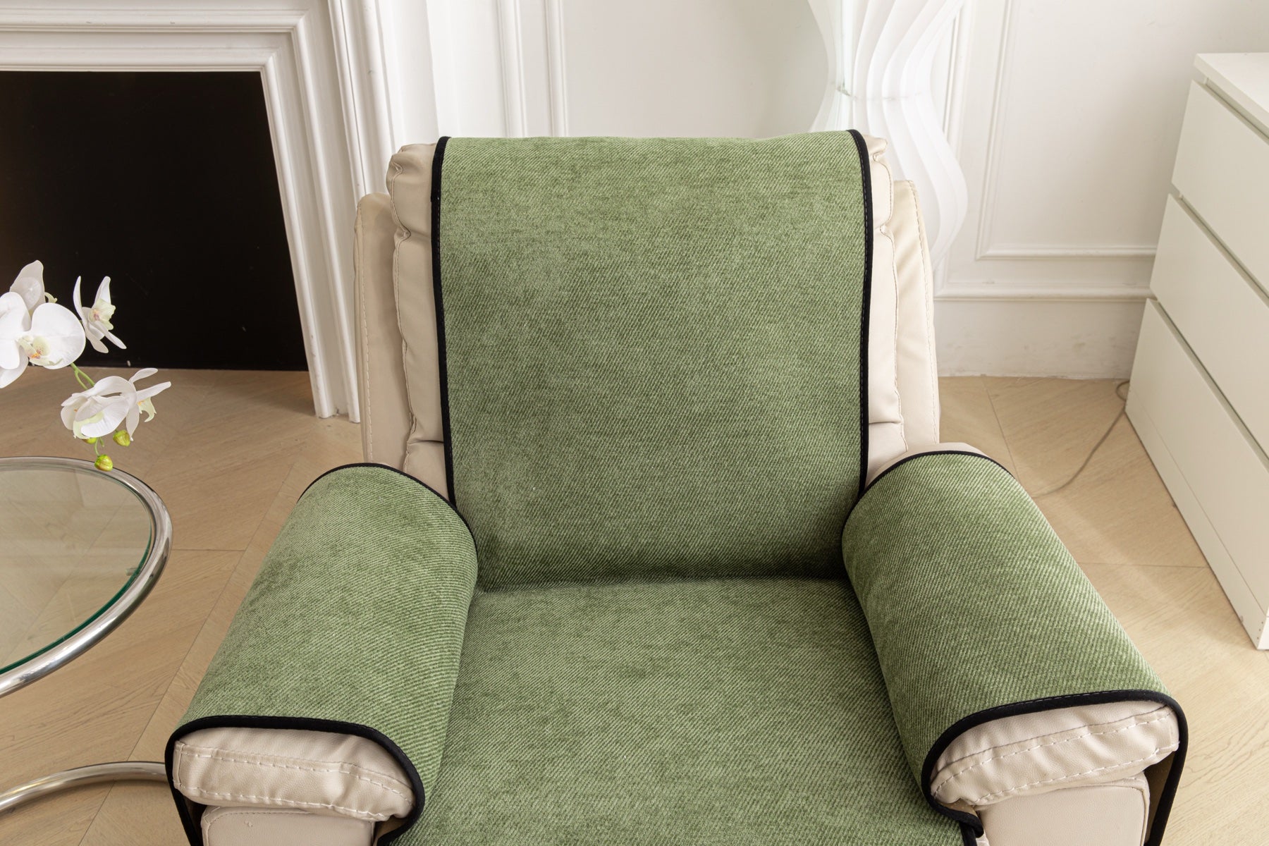 Sofa Decor Aria Textured Armchair Sofa Cover Pieces in Sage Green - chair cover piece detail for armchair sofa cover pieces in the UK, image 3