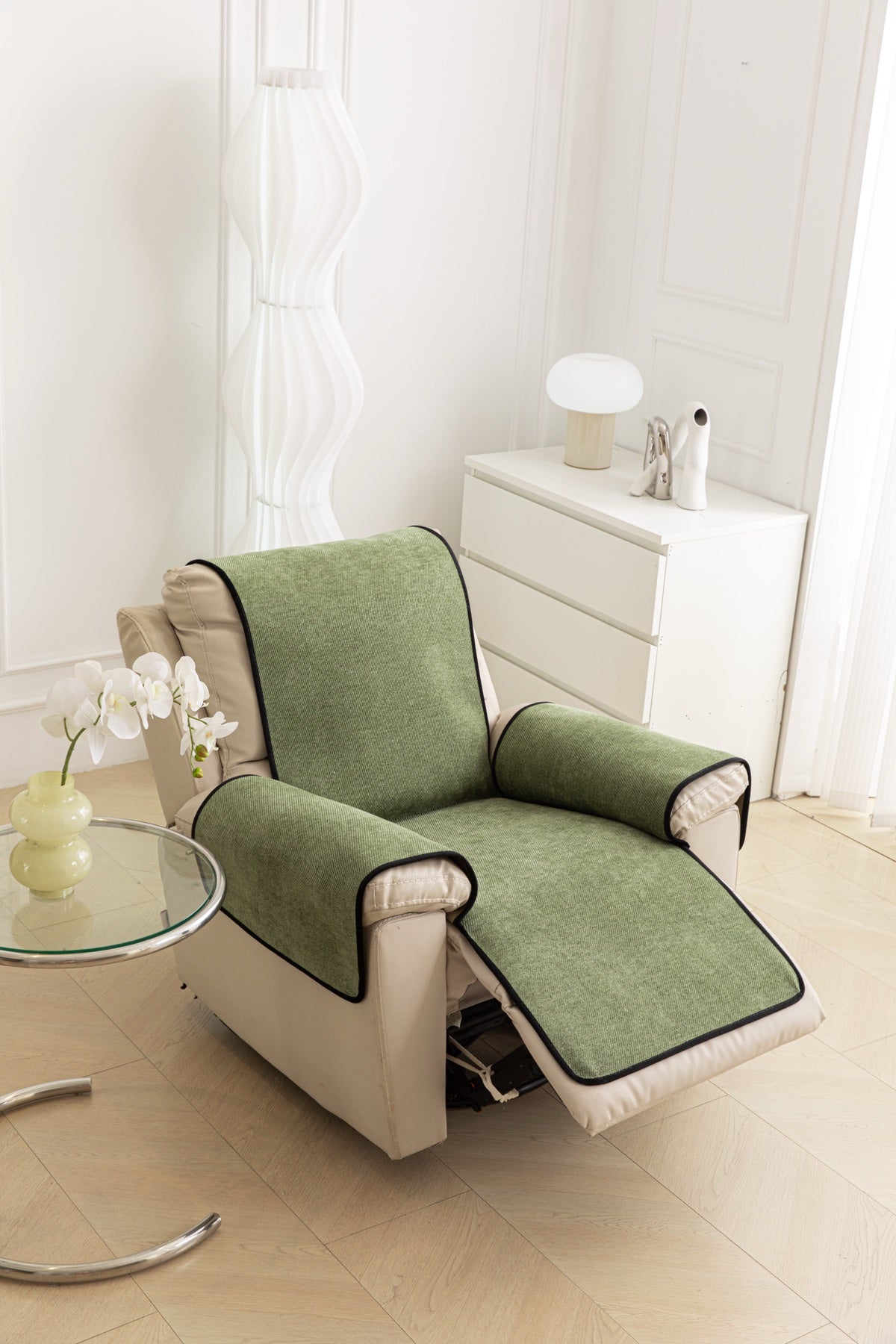Sofa Decor Aria Textured Armchair Sofa Cover Pieces in Sage Green - armchair seat back and side-rest fit view for armchair sofa cover pieces in the UK, image 2