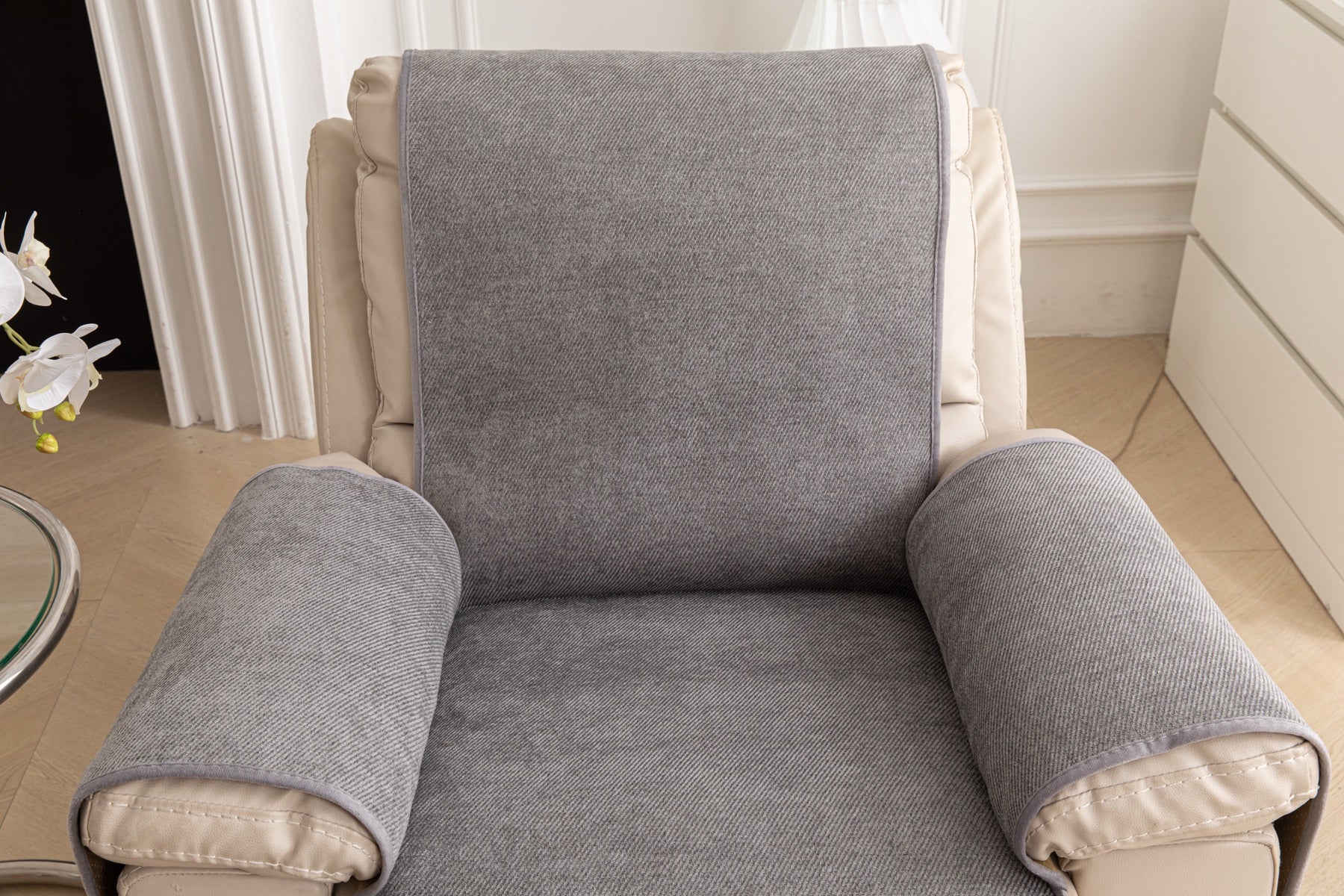 Sofa Decor Aria Textured Armchair Sofa Cover Pieces in Soft Grey - chair cover piece detail for armchair sofa cover pieces in the UK, image 32