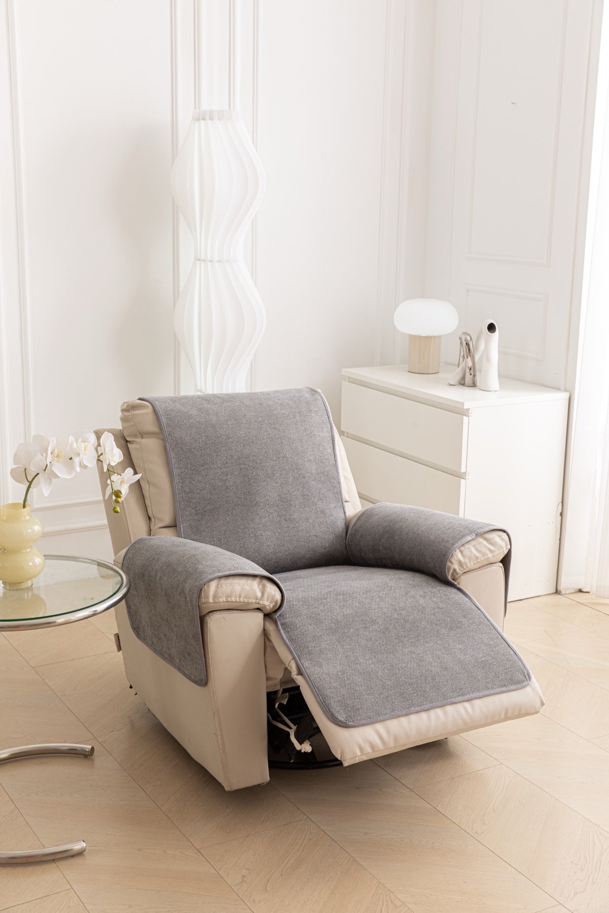 Sofa Decor Aria Textured Armchair Sofa Cover Pieces in Soft Grey - armchair seat back and side-rest fit view for armchair sofa cover pieces in the UK, image 29