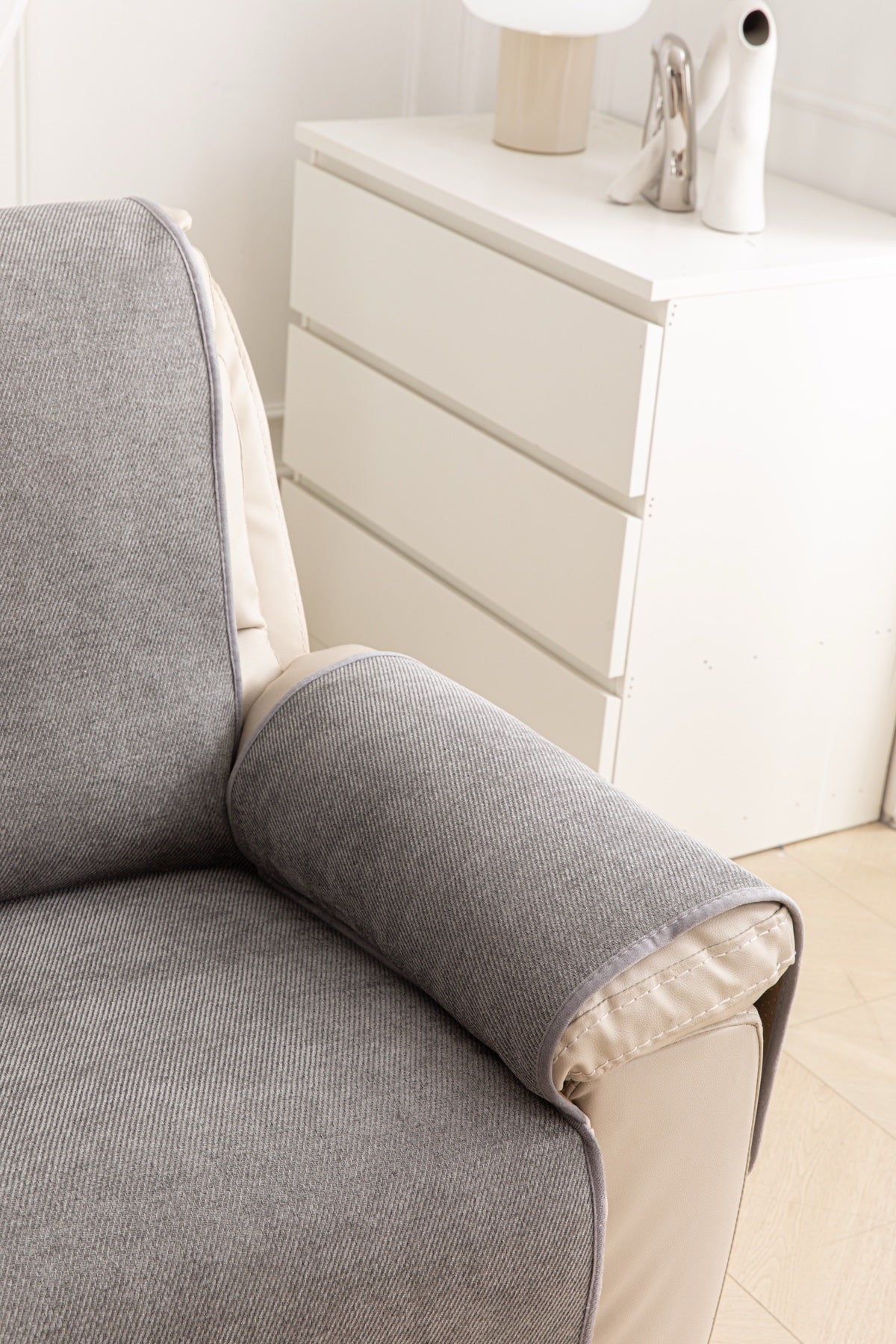 Sofa Decor Aria Textured Armchair Sofa Cover Pieces in Soft Grey - chair cover piece detail for armchair sofa cover pieces in the UK, image 33