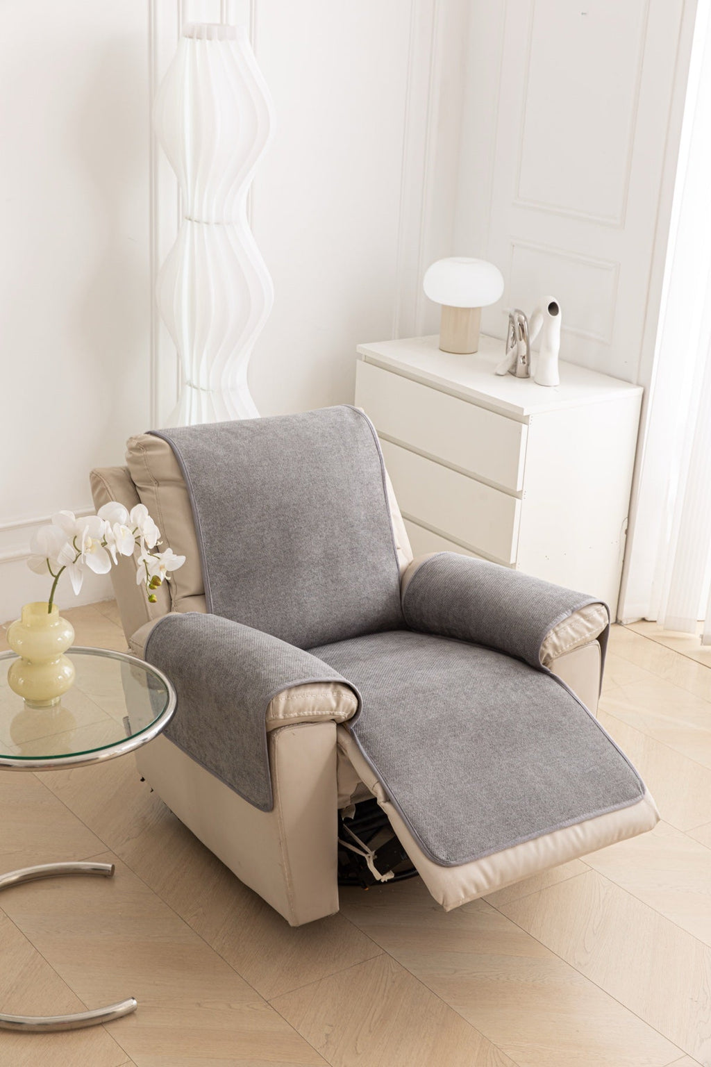 Sofa Decor Aria Textured Armchair Sofa Cover Pieces in Soft Grey - armchair seat back and side-rest fit view for armchair sofa cover pieces in the UK, image 30