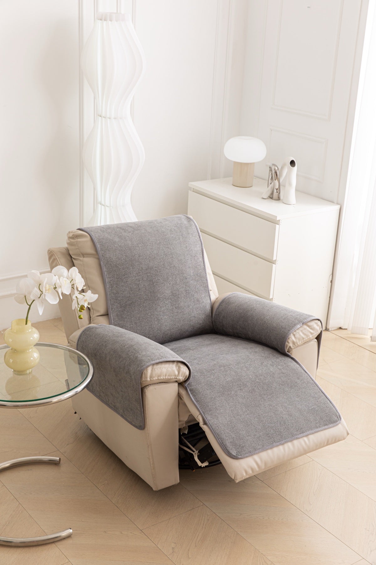 Sofa Decor Aria Textured Armchair Sofa Cover Pieces in Soft Grey - armchair seat back and side-rest fit view for armchair sofa cover pieces in the UK, image 30