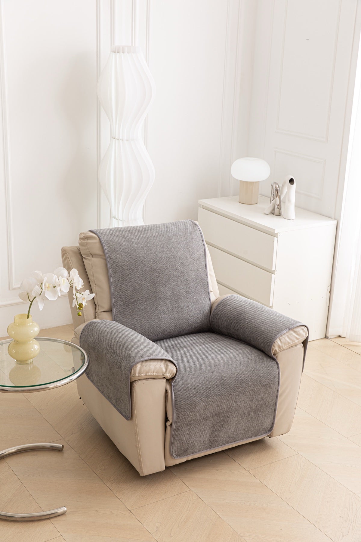 Sofa Decor Aria Textured Armchair Sofa Cover Pieces in Soft Grey - armchair seat back and side-rest fit view for armchair sofa cover pieces in the UK, image 31