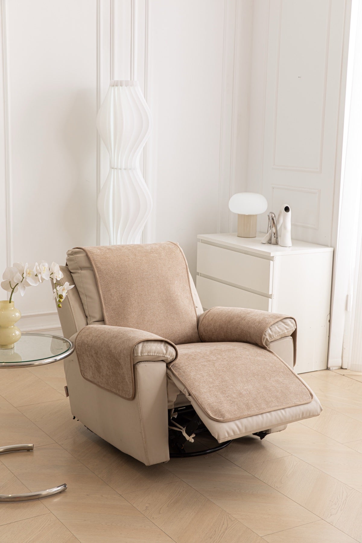 Sofa Decor Aria Textured Armchair Sofa Cover Pieces in Warm Taupe - armchair seat back and side-rest fit view for armchair sofa cover pieces in the UK, image 9