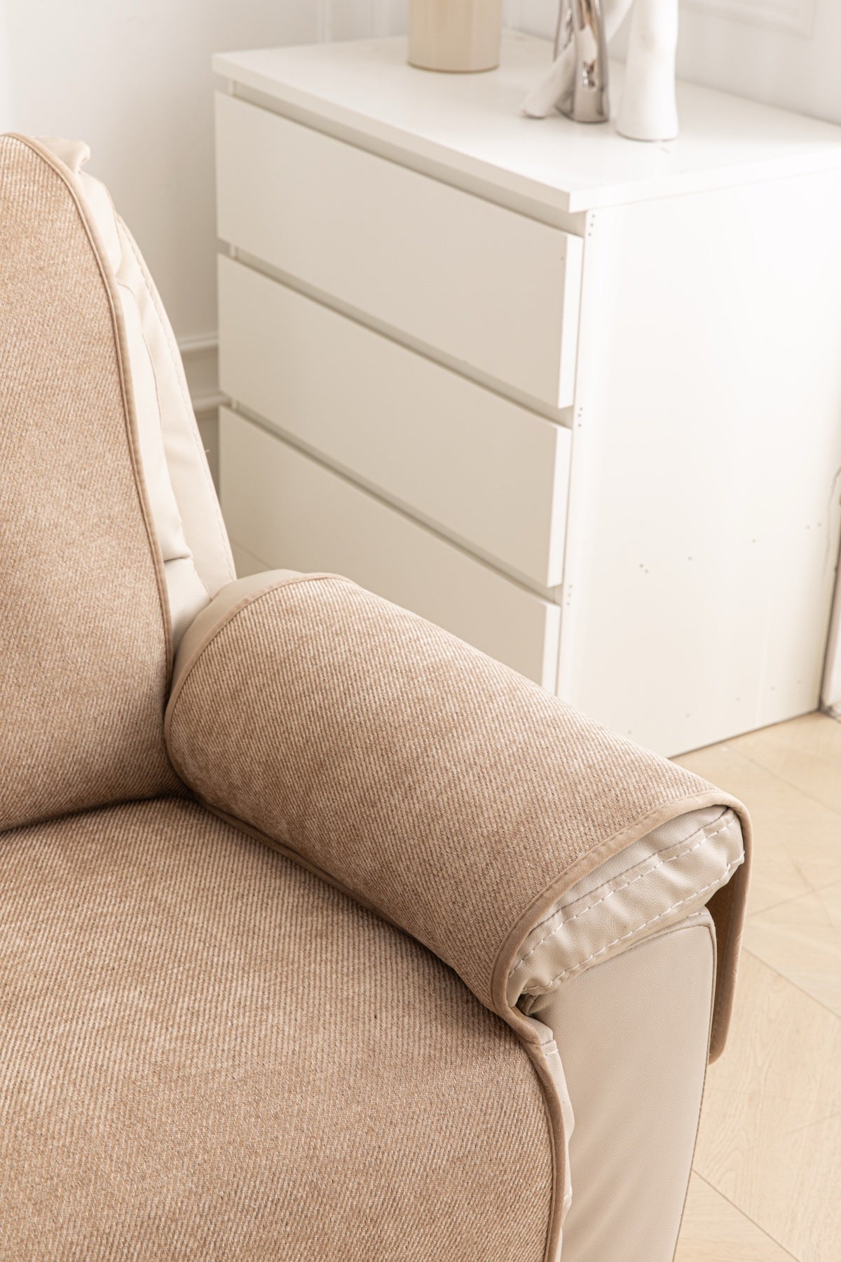 Sofa Decor Aria Textured Armchair Sofa Cover Pieces in Warm Taupe - chair cover piece detail for armchair sofa cover pieces in the UK, image 12