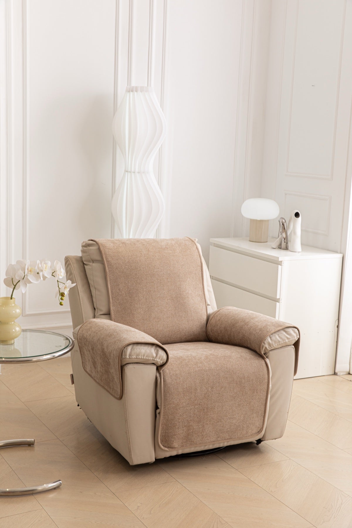 Sofa Decor Aria Textured Armchair Sofa Cover Pieces in Warm Taupe - armchair seat back and side-rest fit view for armchair sofa cover pieces in the UK, image 10
