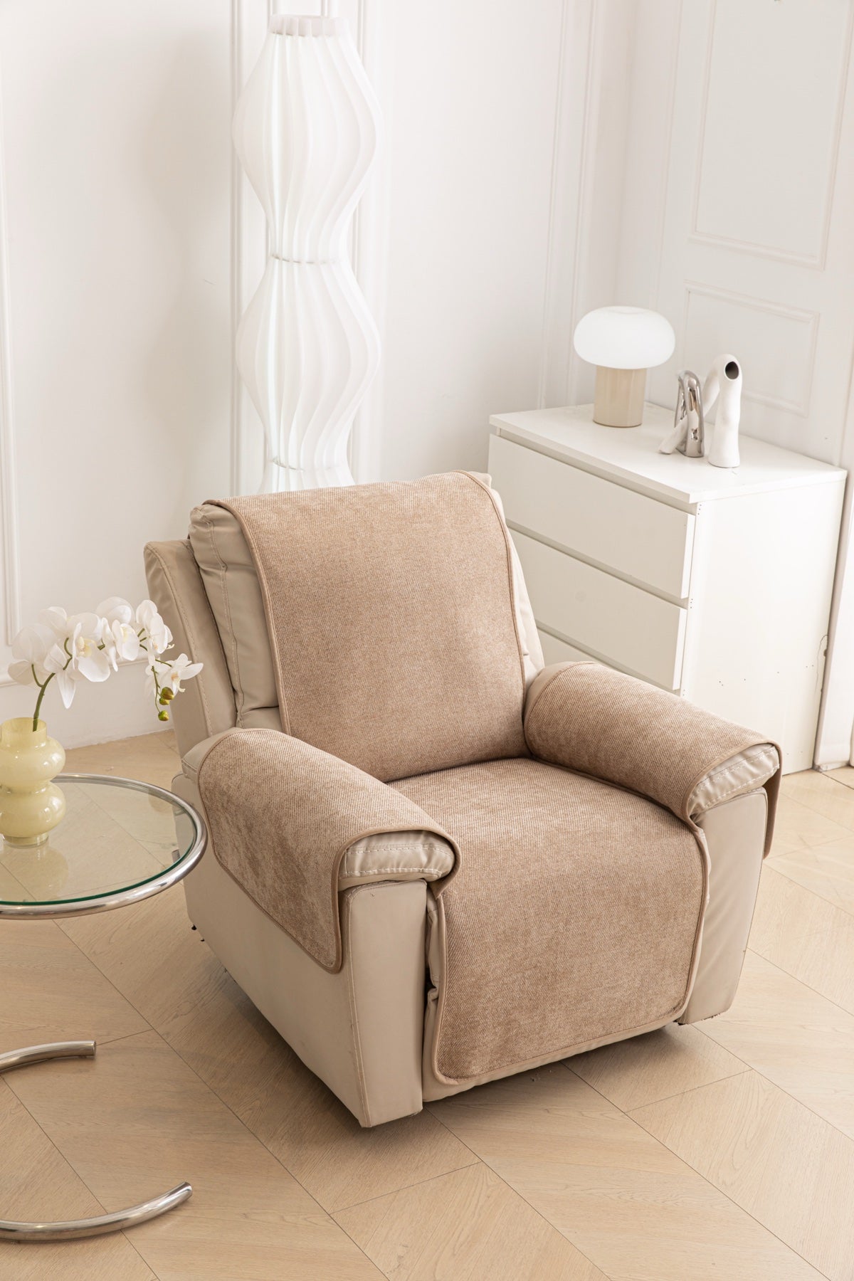 Sofa Decor Aria Textured Armchair Sofa Cover Pieces in Warm Taupe - armchair seat back and side-rest fit view for armchair sofa cover pieces in the UK, image 11