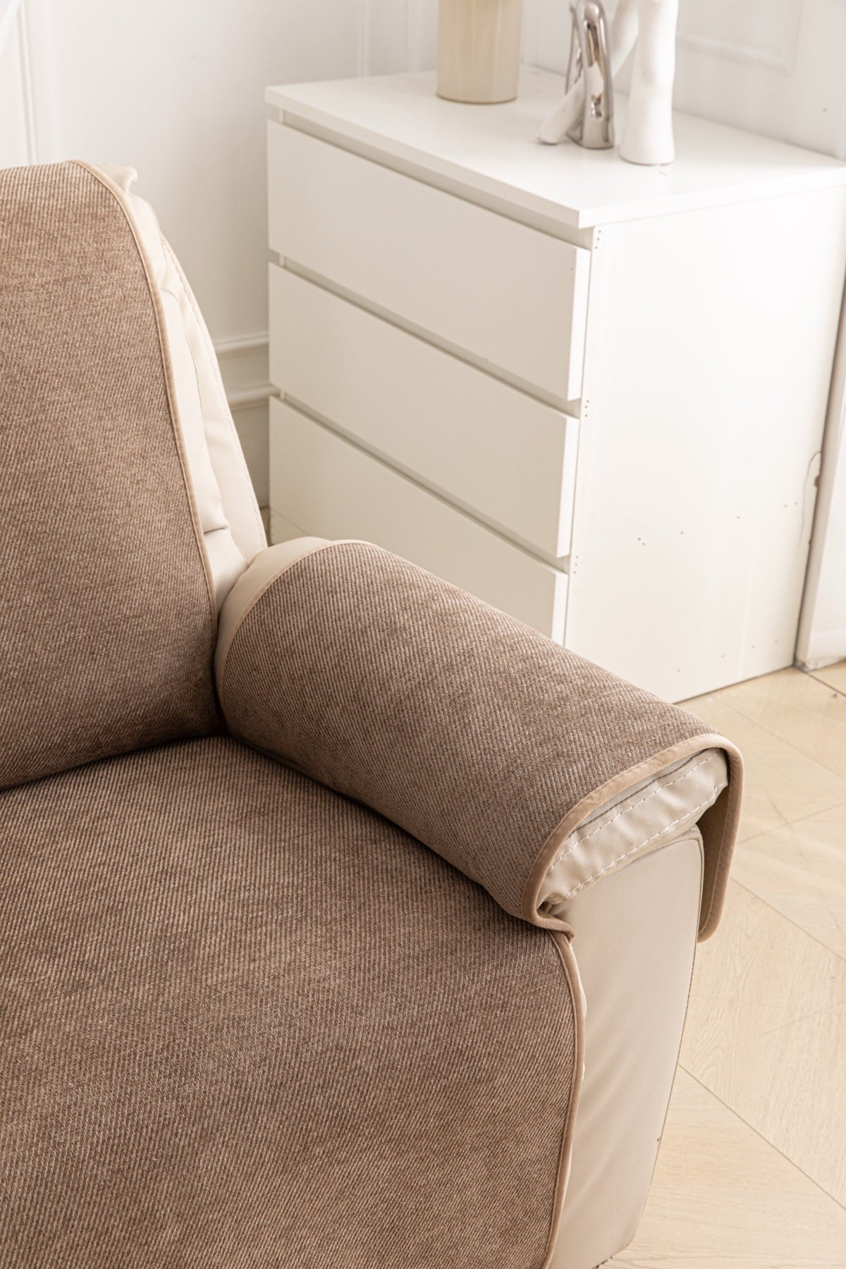 Sofa Decor Aria Textured Armchair Sofa Cover Pieces in Warm Taupe - styled armchair sofa cover piece for armchair sofa cover pieces in the UK, image 14