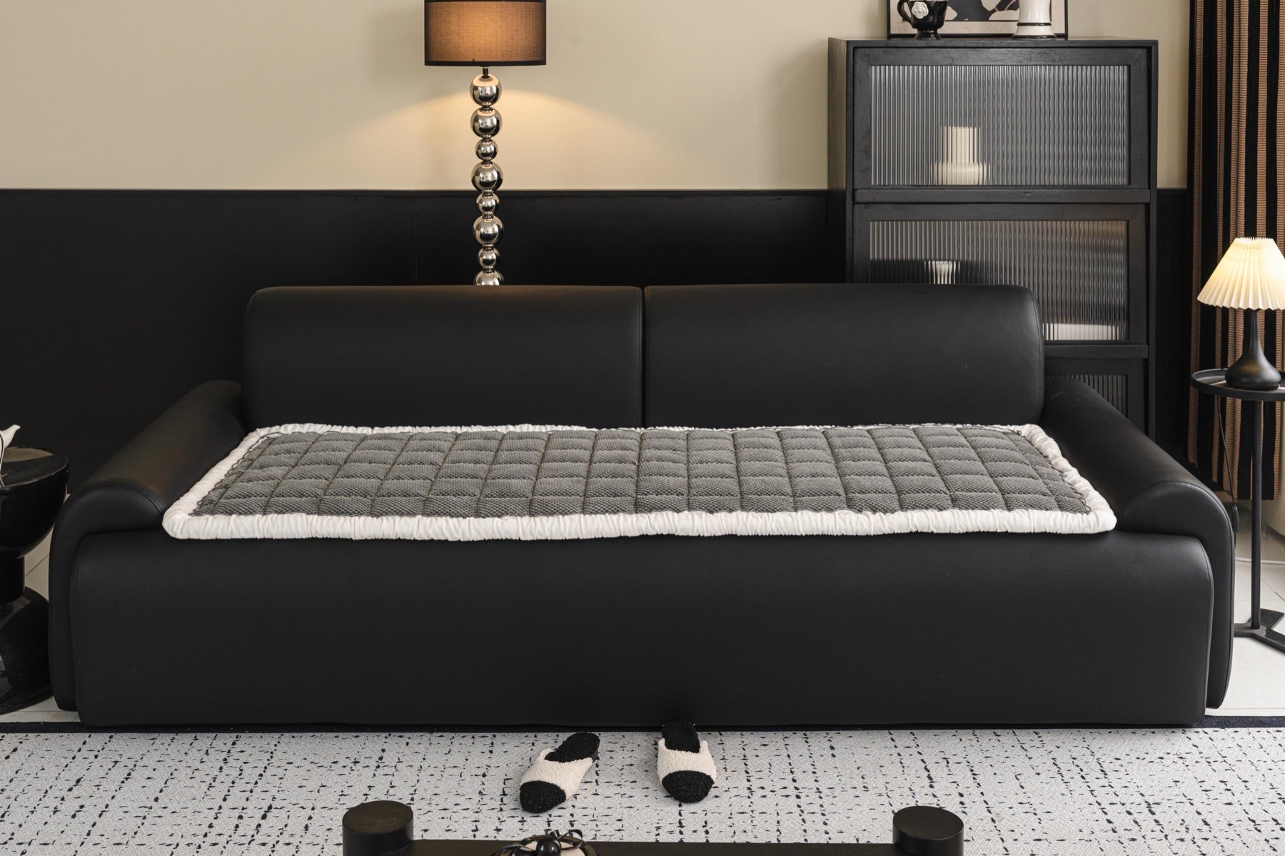 Sofa Decor Aspen Quilted Sherpa Sofa Seat Cover in Charcoal Grey Sherpa - front sofa seat fit view for quilted sofa seat covers in the UK