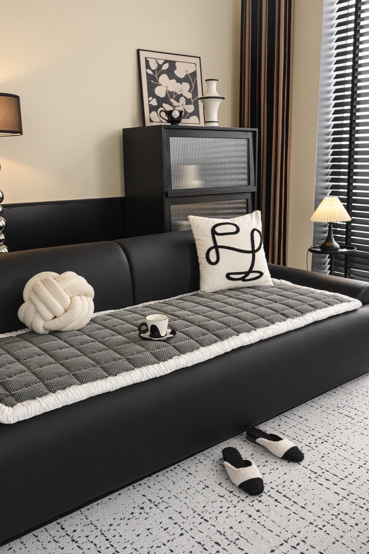 Sofa Decor Aspen Quilted Sherpa Sofa Seat Cover in Charcoal Grey Sherpa - styled quilted sofa seat cover for quilted sofa seat covers in the UK