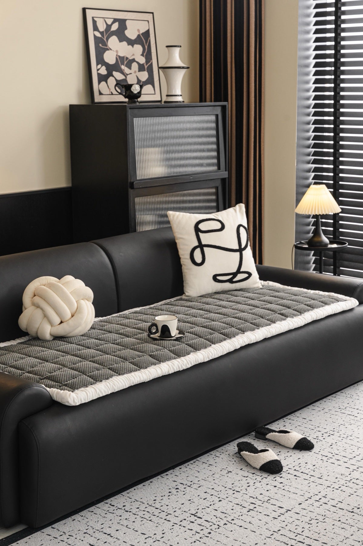 Sofa Decor Aspen Quilted Sherpa Sofa Seat Cover in Charcoal Grey Sherpa - styled quilted sofa seat cover for quilted sofa seat covers in the UK