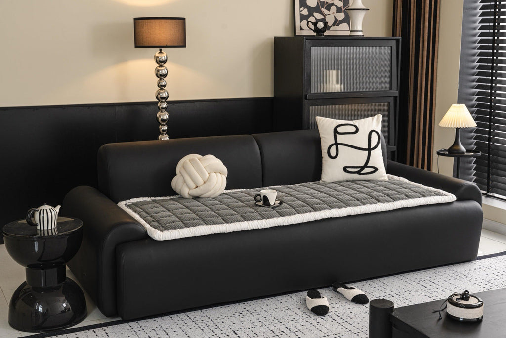 Sofa Decor Aspen Quilted Sherpa Sofa Seat Cover in Charcoal Grey Sherpa - front sofa seat fit view for quilted sofa seat covers in the UK