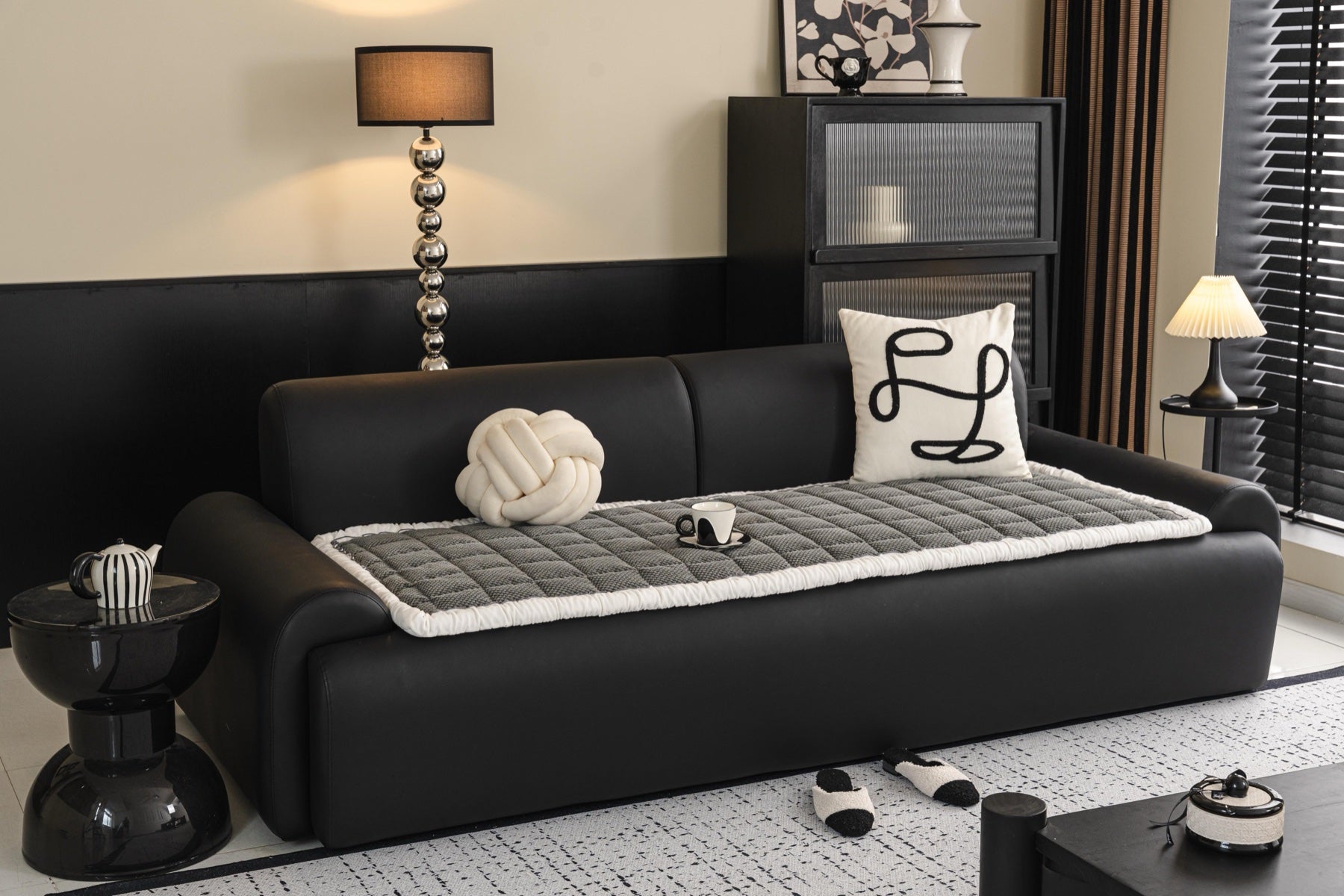 Sofa Decor Aspen Quilted Sherpa Sofa Seat Cover in Charcoal Grey Sherpa - front sofa seat fit view for quilted sofa seat covers in the UK