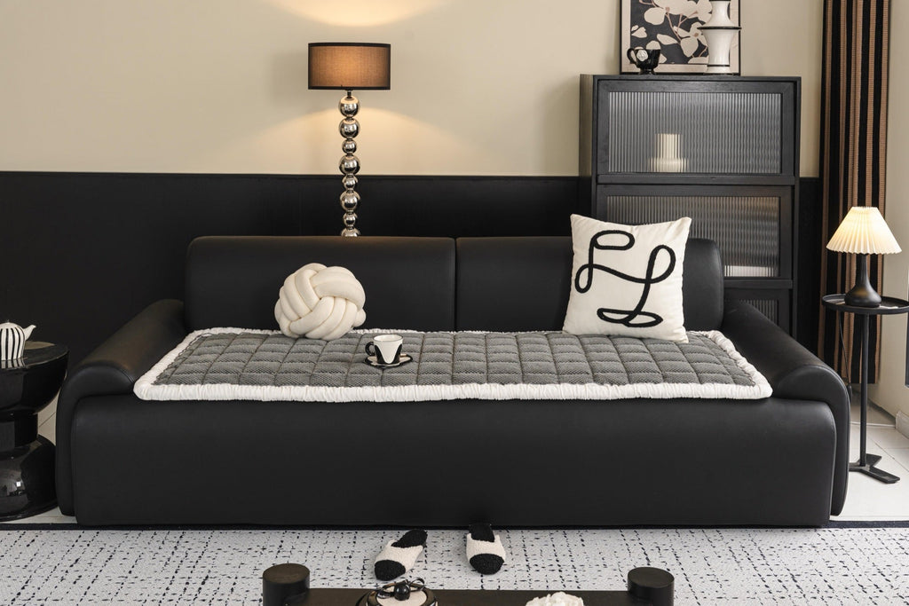 Sofa Decor Aspen Quilted Sherpa Sofa Seat Cover in Charcoal Grey Sherpa - front sofa seat fit view for quilted sofa seat covers in the UK