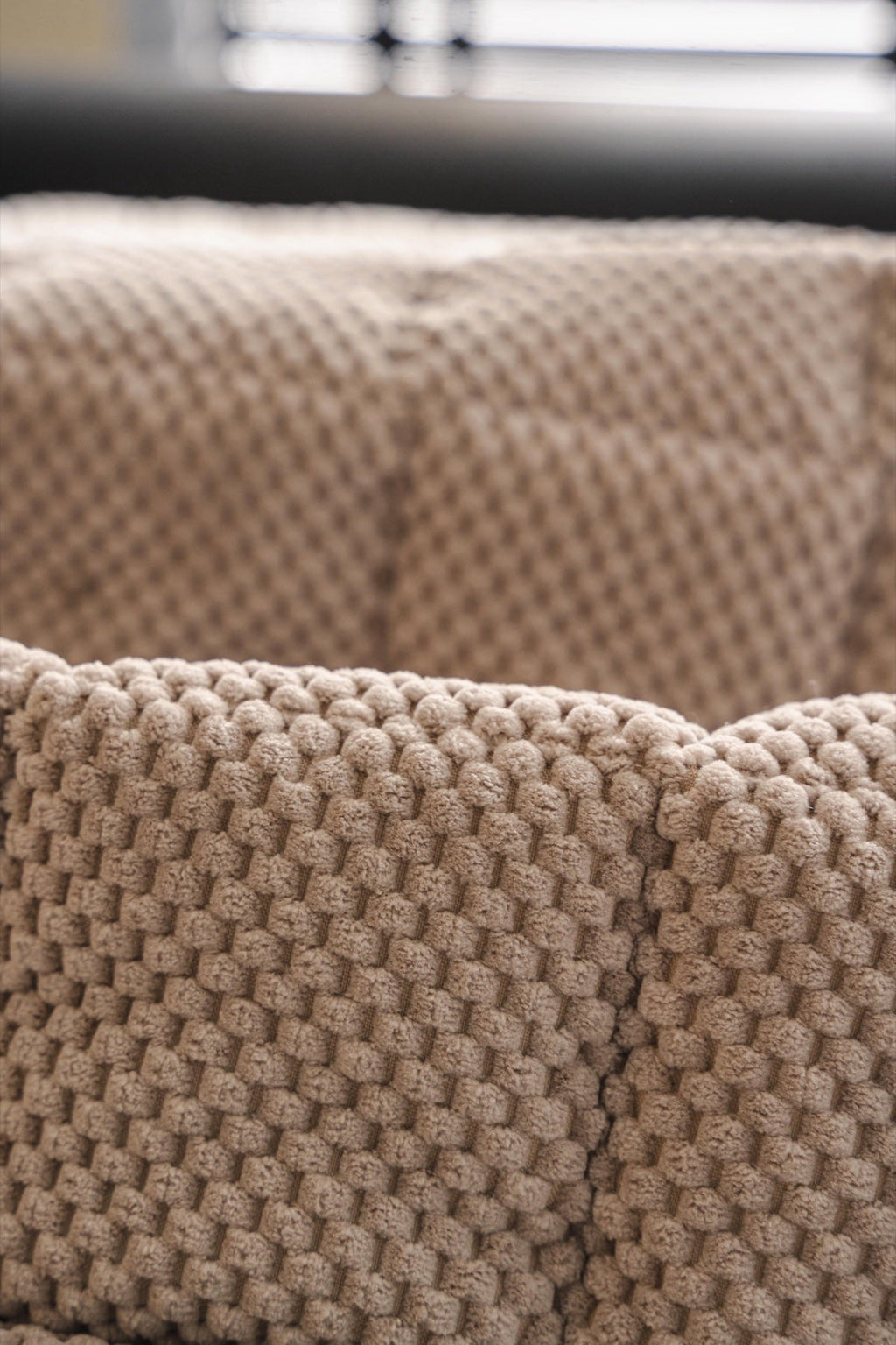 Sofa Decor Aspen Quilted Sherpa Sofa Seat Cover in Warm Taupe Sherpa - quilted fabric and sherpa edge detail for quilted sofa seat covers in the UK