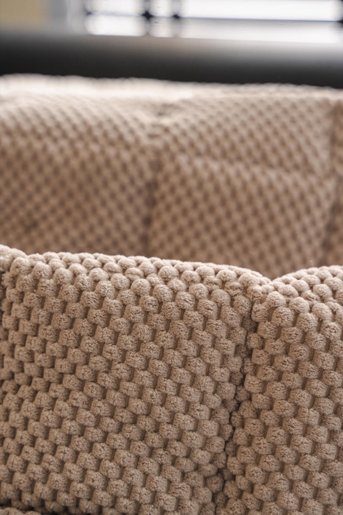Sofa Decor Aspen Quilted Sherpa Sofa Seat Cover in Warm Taupe Sherpa - quilted fabric and sherpa edge detail for quilted sofa seat covers in the UK