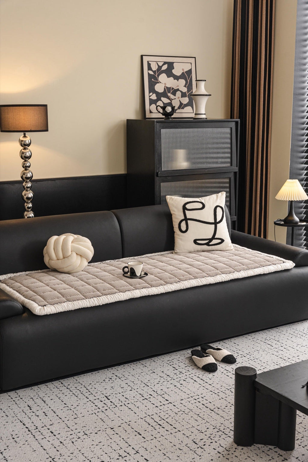 Sofa Decor Aspen Quilted Sherpa Sofa Seat Cover in Warm Taupe Sherpa - styled quilted sofa seat cover for quilted sofa seat covers in the UK