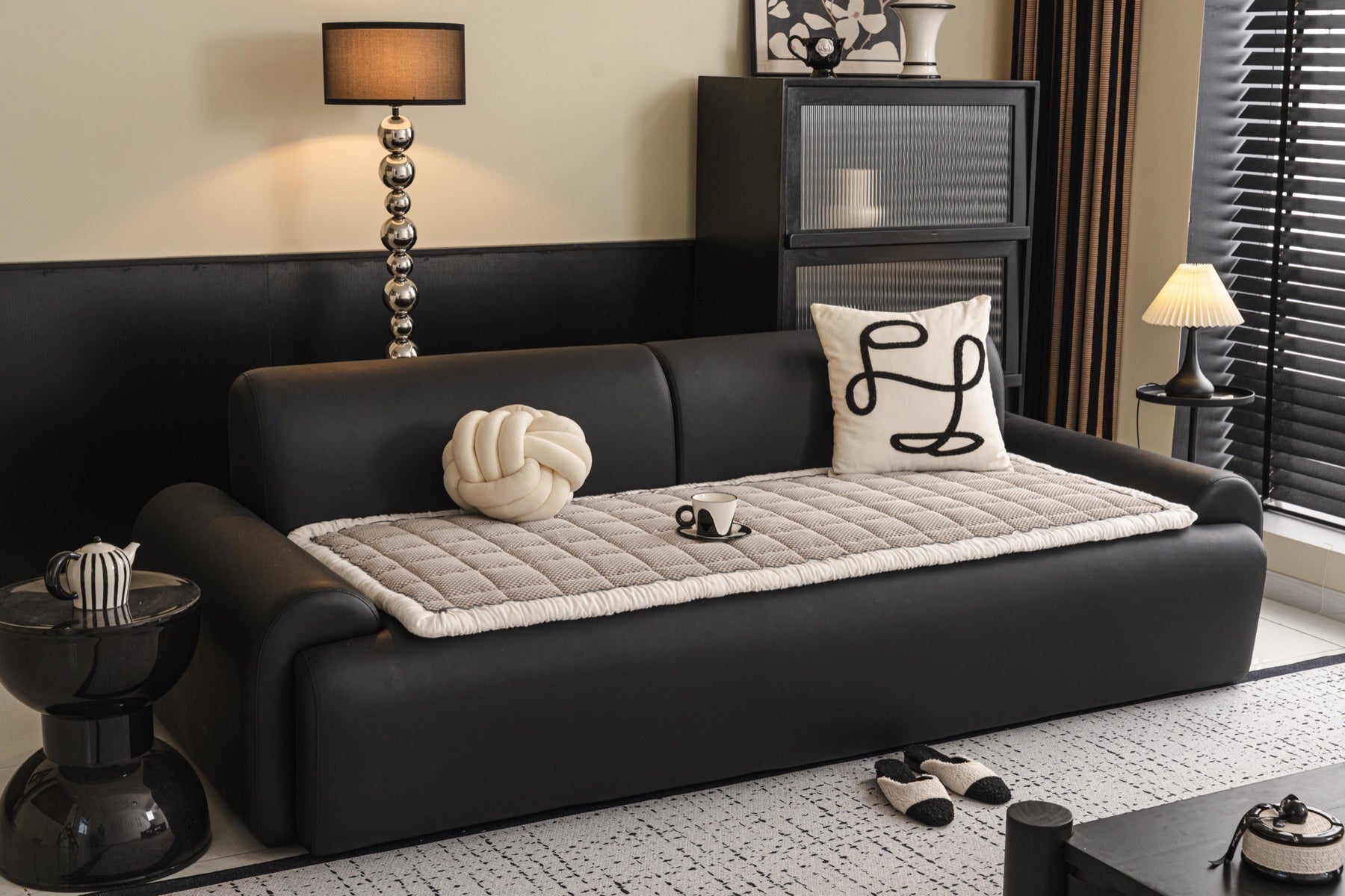 Sofa Decor Aspen Quilted Sherpa Sofa Seat Cover in Warm Taupe Sherpa - front sofa seat fit view for quilted sofa seat covers in the UK