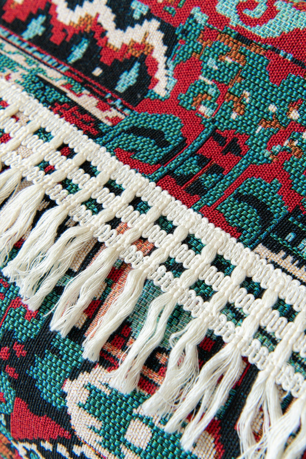Sofa Decor Atlas Kilim Fringe Sofa Cover Piece - fabric texture and fringe detail for kilim fringe sofa cover piece in the UK, image 13