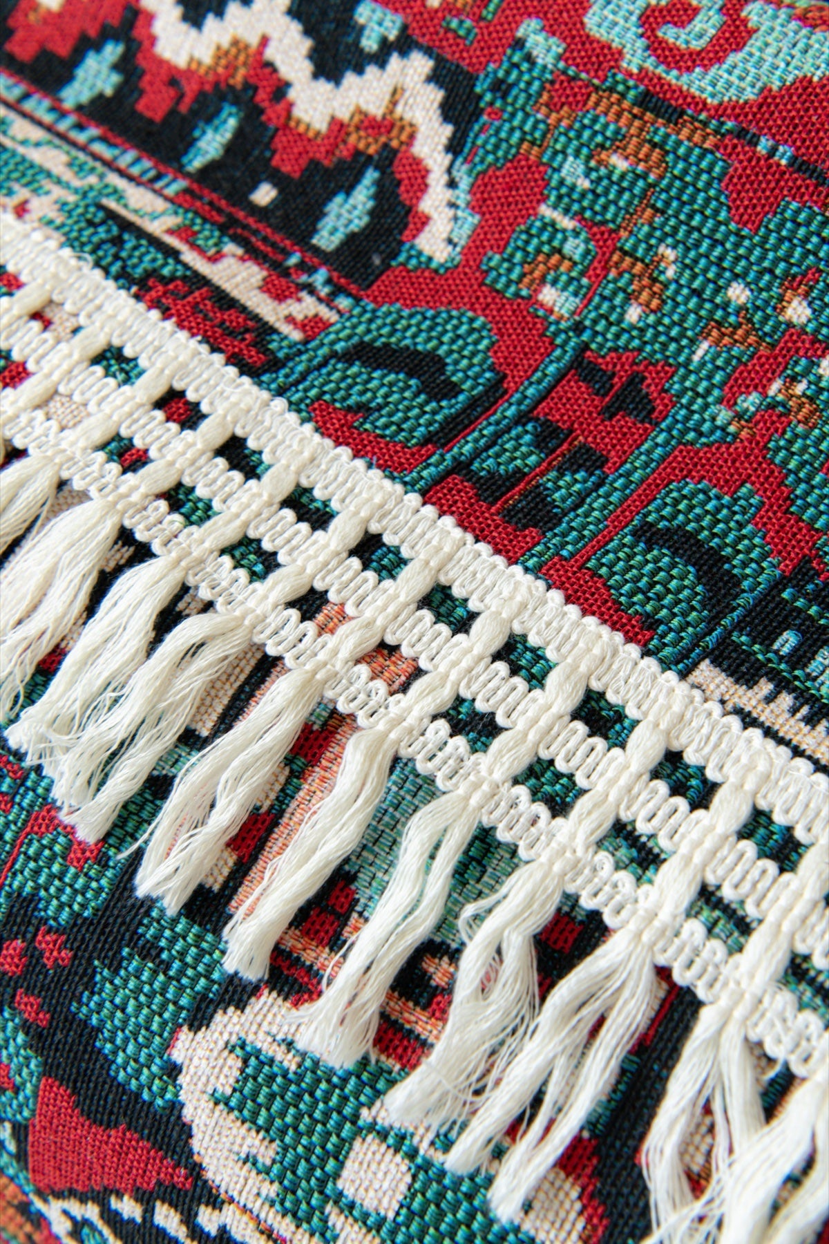 Sofa Decor Atlas Kilim Fringe Sofa Cover Piece - fabric texture and fringe detail for kilim fringe sofa cover piece in the UK, image 13