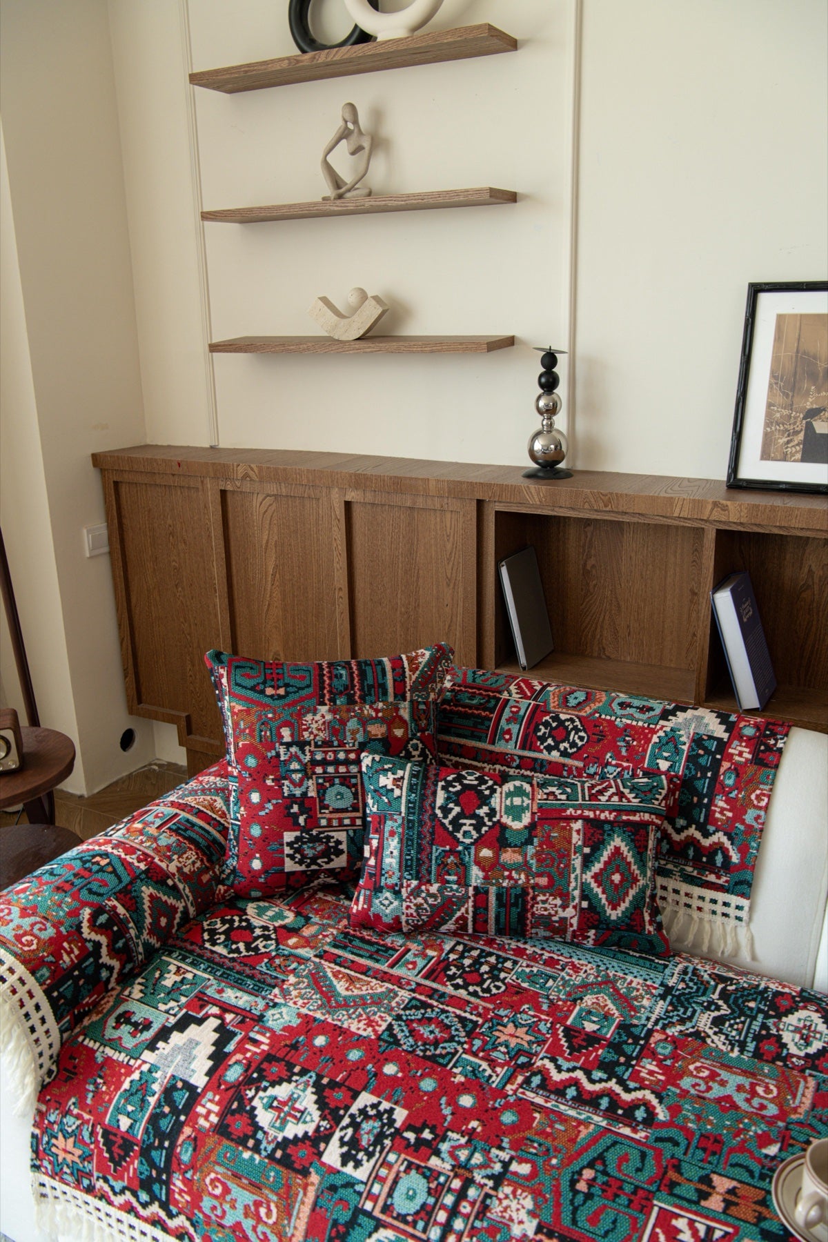 Sofa Decor Atlas Kilim Fringe Sofa Cover Piece - styled sofa fit view for kilim fringe sofa cover piece in the UK, image 15