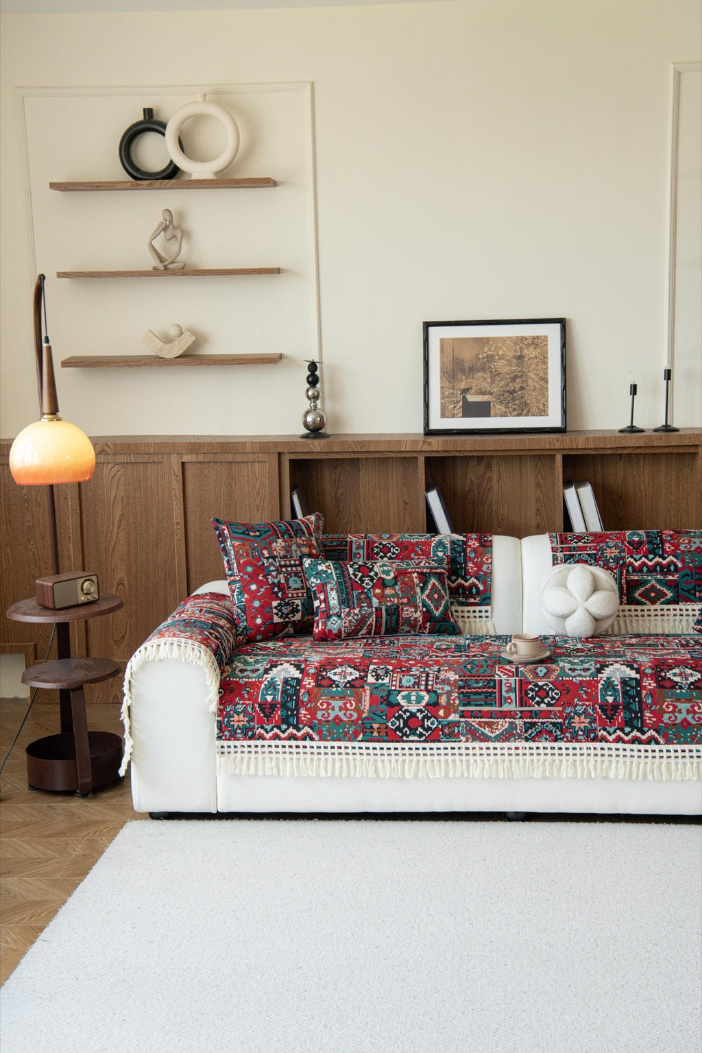 Sofa Decor Atlas Kilim Fringe Sofa Cover Piece - styled sofa fit view for kilim fringe sofa cover piece in the UK, image 7