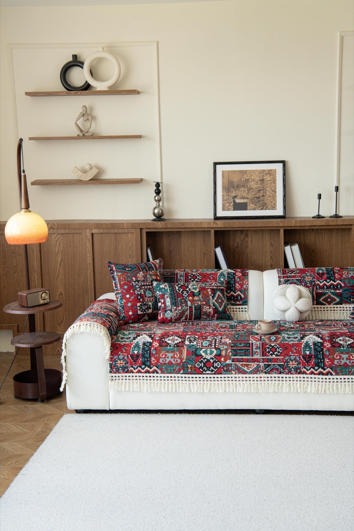 Sofa Decor Atlas Kilim Fringe Sofa Cover Piece - styled sofa fit view for kilim fringe sofa cover piece in the UK, image 7