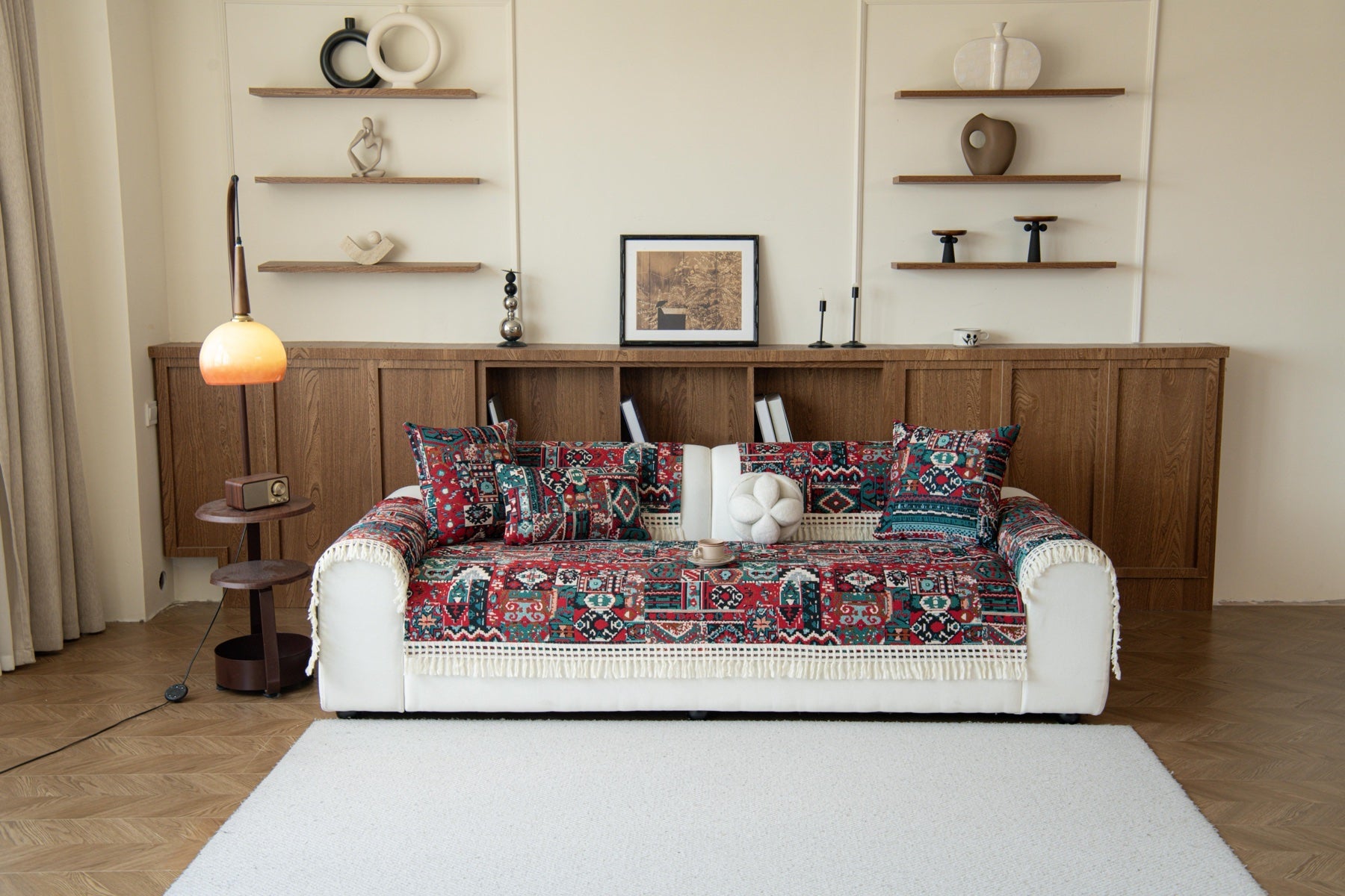 Sofa Decor Atlas Kilim Fringe Sofa Cover Piece - styled sofa fit view for kilim fringe sofa cover piece in the UK, image 8
