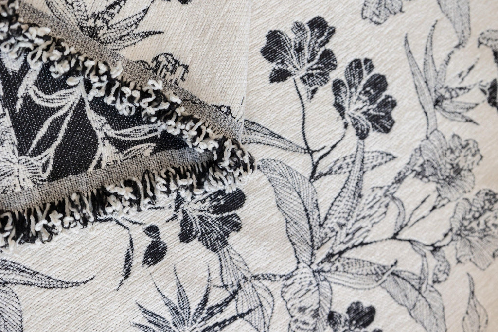 Sofa Decor Aurelia Fringed Floral Jacquard Sofa Throw Cover in Charcoal Bloom - jacquard floral fringe detail for patterned couch cover in the UK, image 22