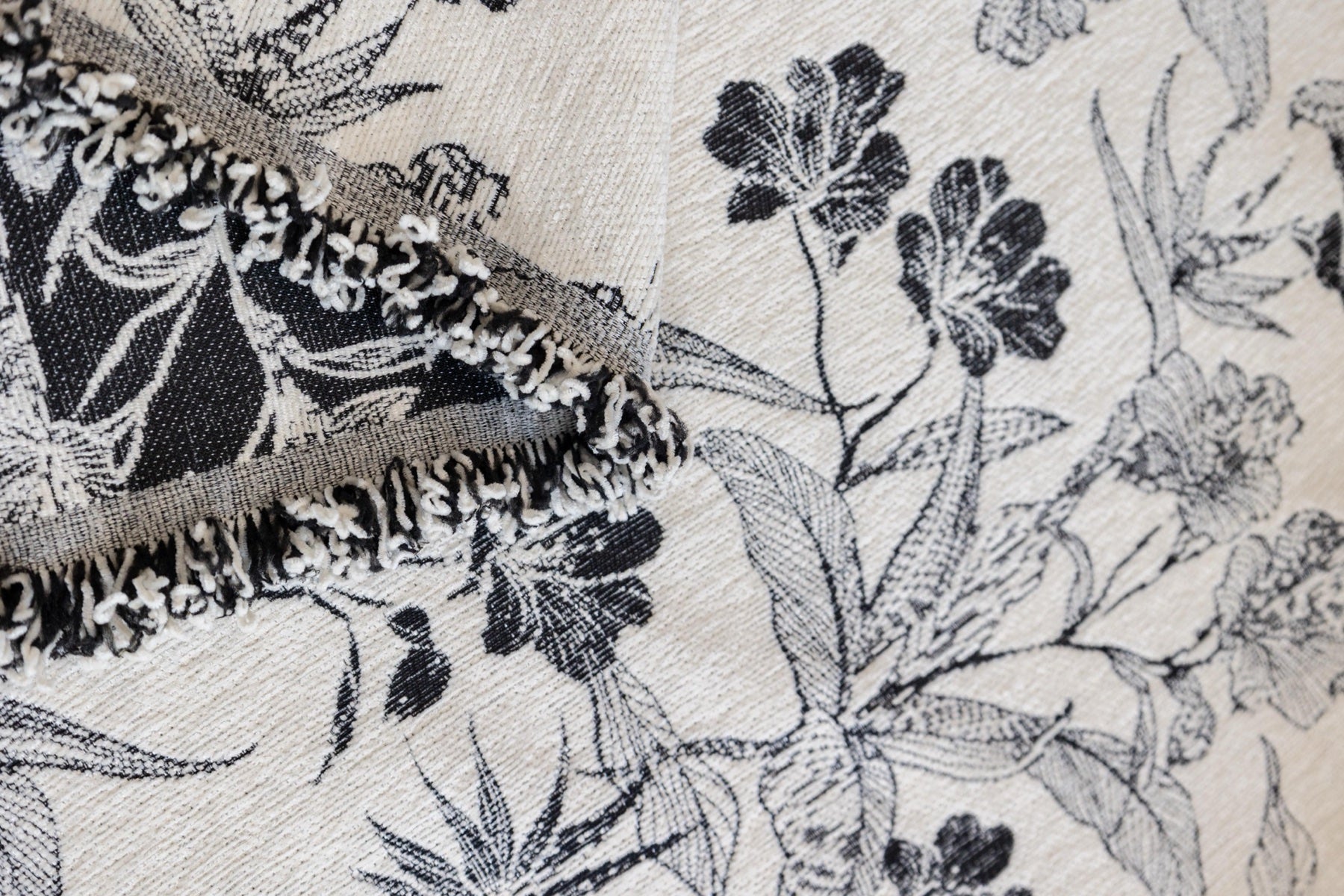 Sofa Decor Aurelia Fringed Floral Jacquard Sofa Throw Cover in Charcoal Bloom - jacquard floral fringe detail for patterned couch cover in the UK, image 22