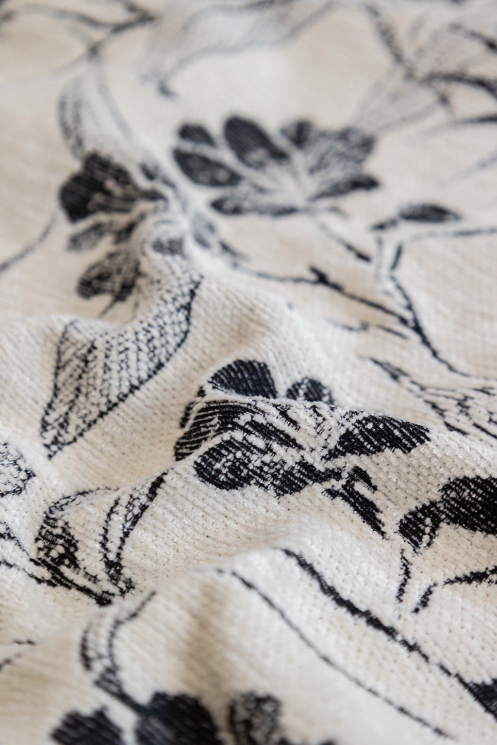 Sofa Decor Aurelia Fringed Floral Jacquard Sofa Throw Cover in Charcoal Bloom - woven floral fabric closeup for patterned couch cover in the UK, image 21