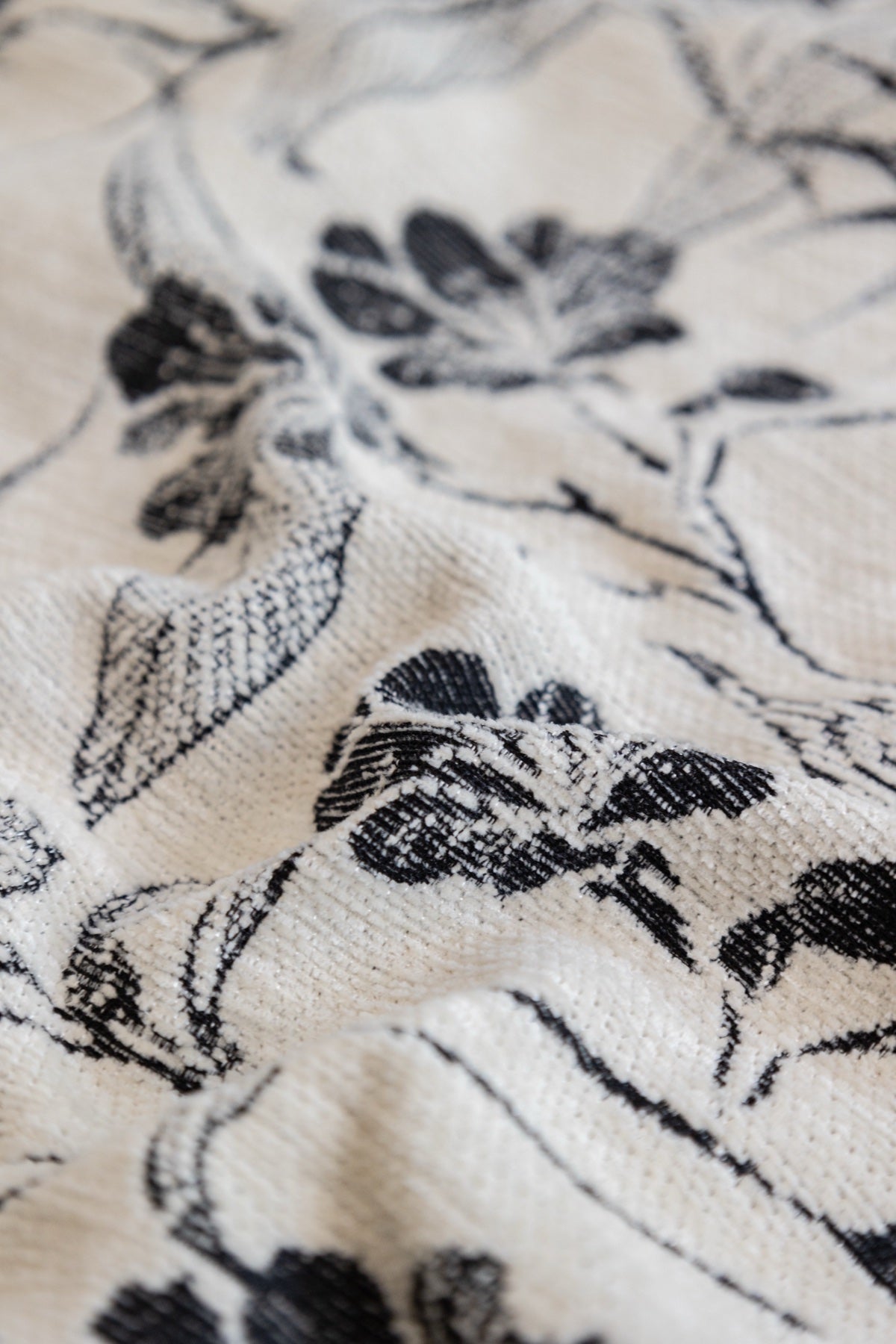 Sofa Decor Aurelia Fringed Floral Jacquard Sofa Throw Cover in Charcoal Bloom - woven floral fabric closeup for patterned couch cover in the UK, image 21
