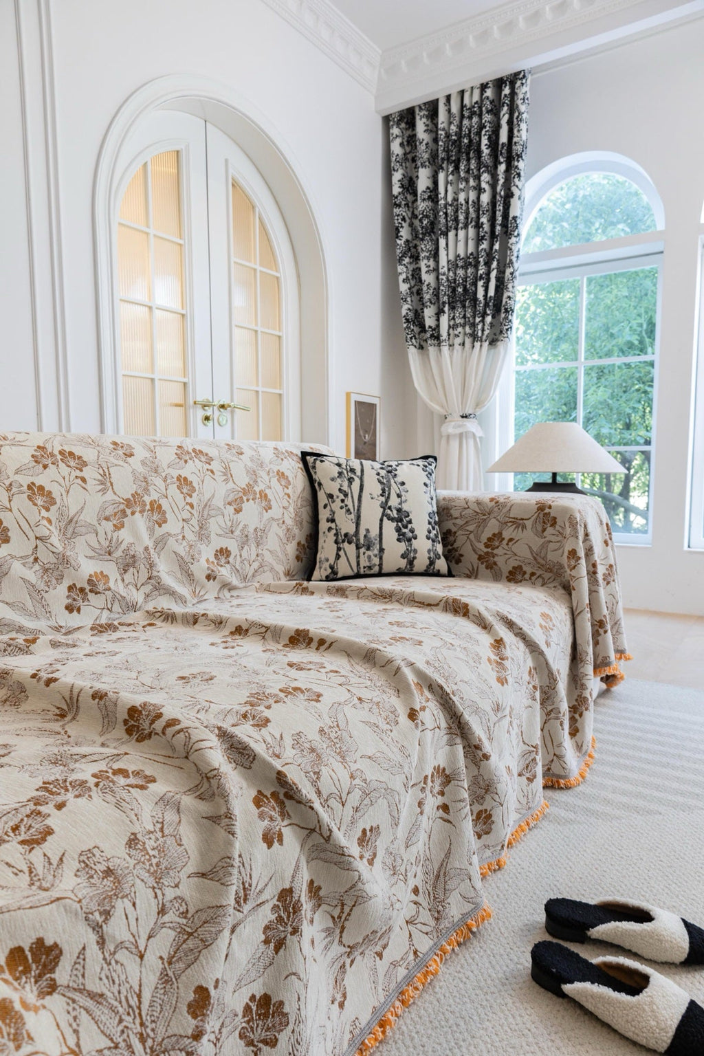 Sofa Decor Aurelia Fringed Floral Jacquard Sofa Throw Cover sofa throw cover in the UK - colour and texture view 4
