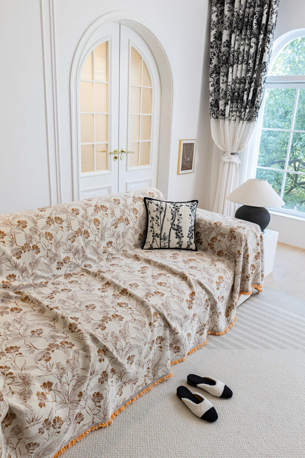 Sofa Decor Aurelia Fringed Floral Jacquard Sofa Throw Cover sofa throw cover in the UK - colour and texture view 3