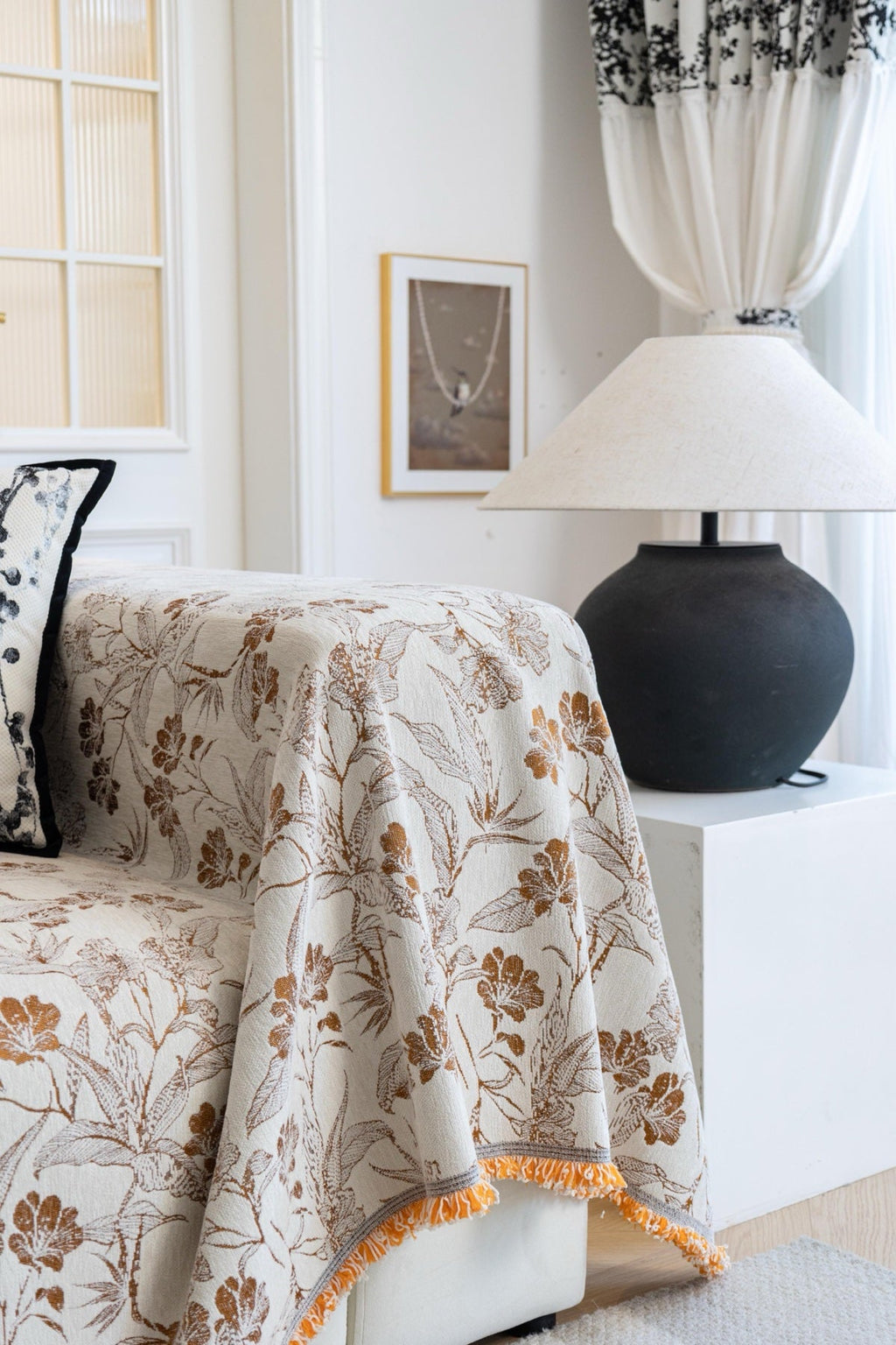 Sofa Decor Aurelia Fringed Floral Jacquard Sofa Throw Cover sofa throw cover in the UK - colour and texture view 7