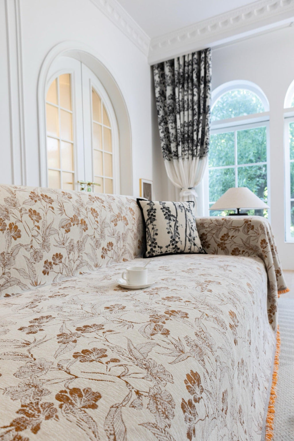 Sofa Decor Aurelia Fringed Floral Jacquard Sofa Throw Cover sofa throw cover in the UK - colour and texture view 6