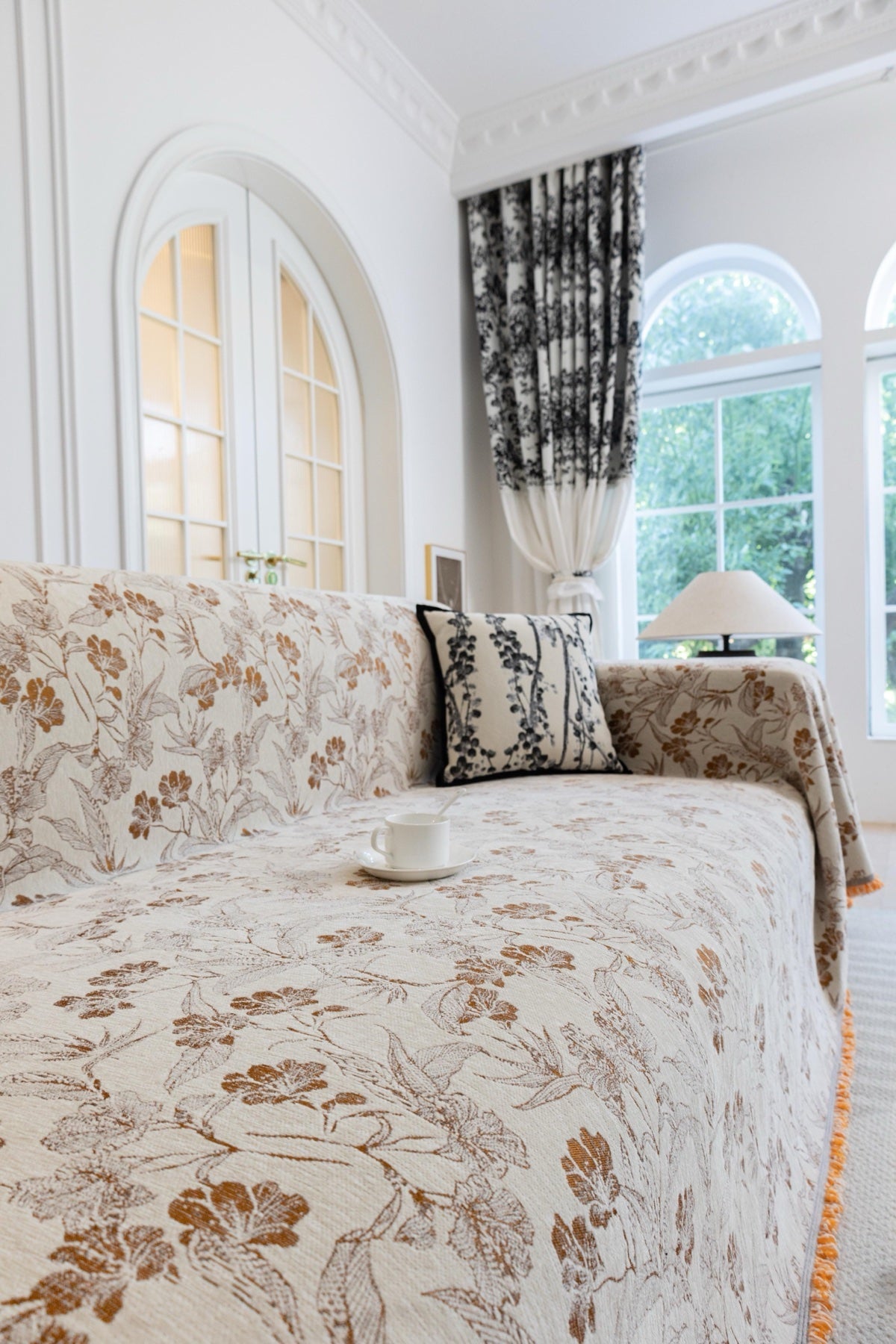 Sofa Decor Aurelia Fringed Floral Jacquard Sofa Throw Cover sofa throw cover in the UK - colour and texture view 6