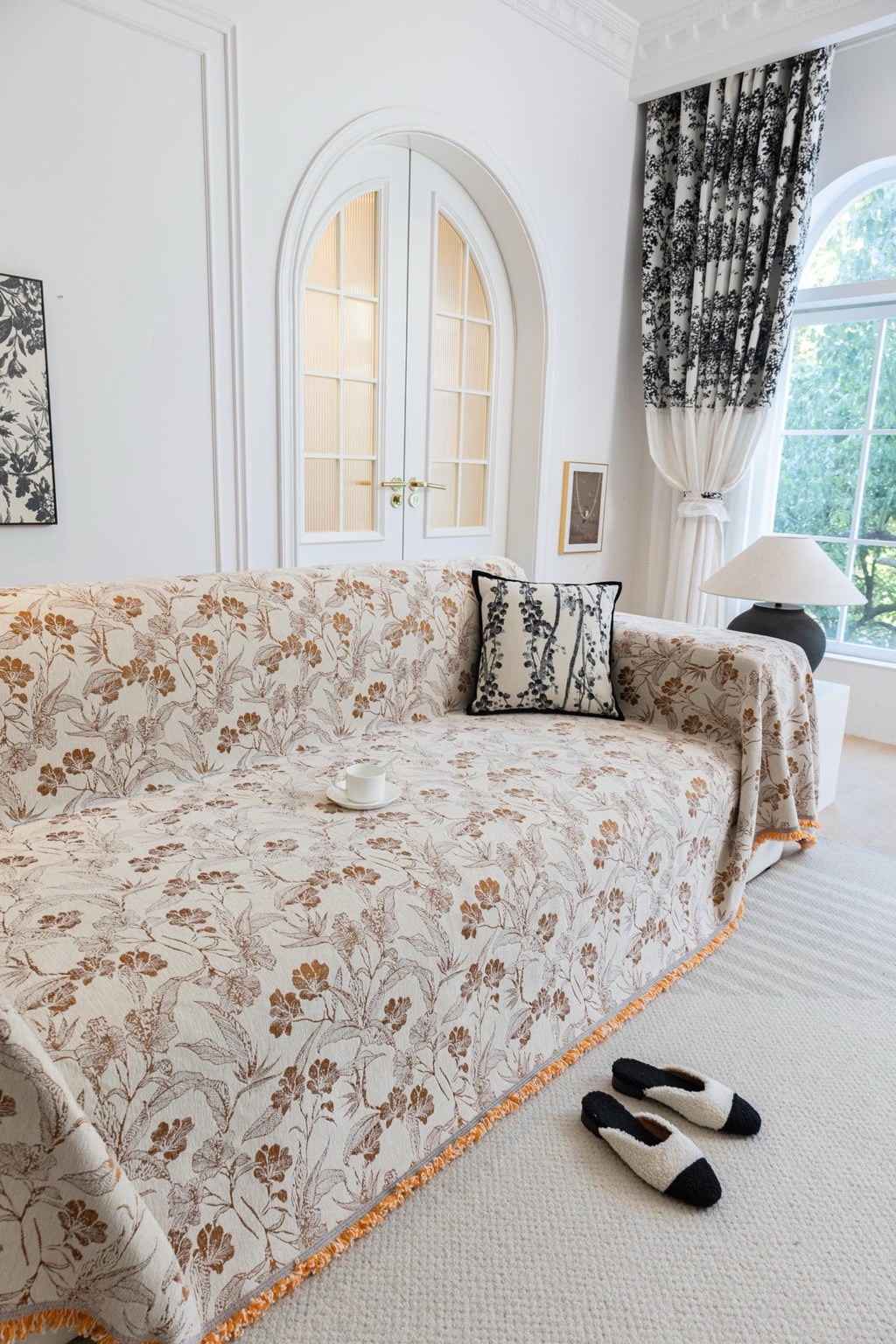 Sofa Decor Aurelia Fringed Floral Jacquard Sofa Throw Cover sofa throw cover in the UK - colour and texture view 2