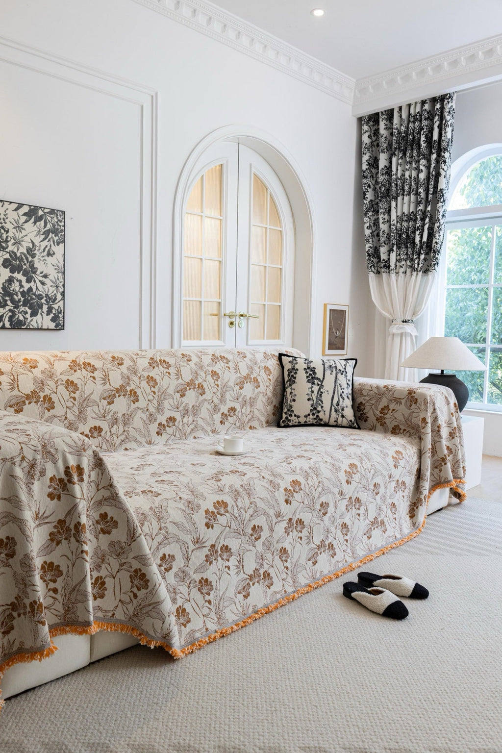 Sofa Decor Aurelia Fringed Floral Jacquard Sofa Throw Cover sofa throw cover in the UK - colour and texture view 5