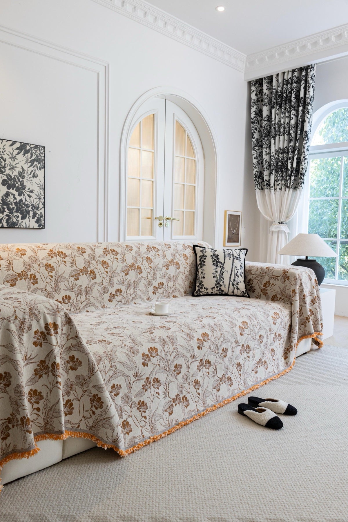 Sofa Decor Aurelia Fringed Floral Jacquard Sofa Throw Cover sofa throw cover in the UK - colour and texture view 5