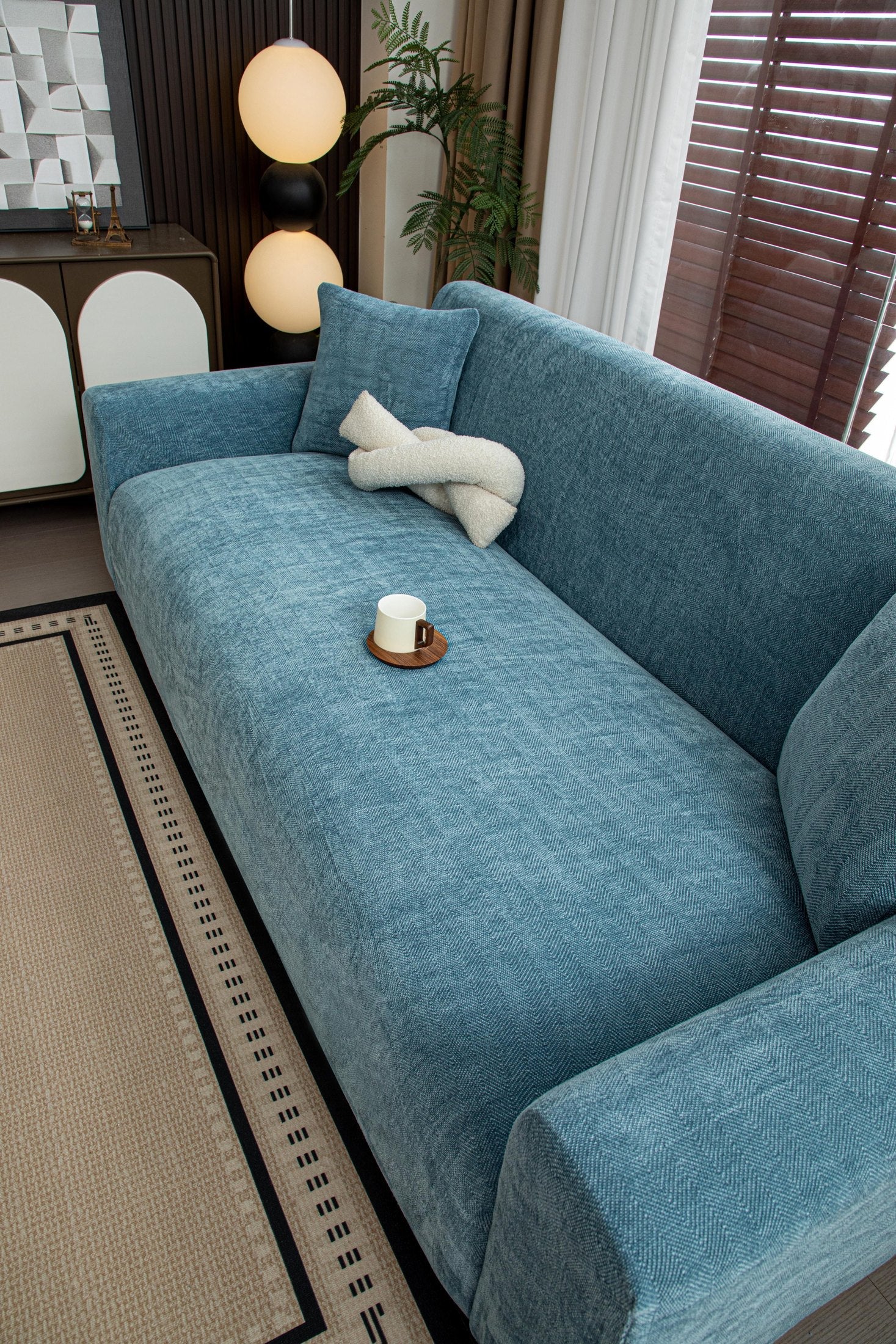Sofa Decor Marlow Chenille Stretch Sofa Cover lifestyle product image for weather resistant sofa cover in the UK