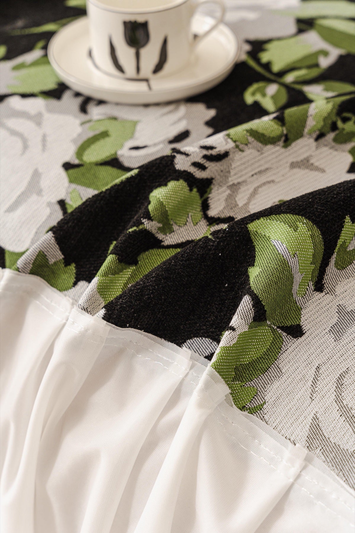 Sofa Decor Camellia Skirted Floral Sofa Throw Cover in Midnight Floral - floral fabric and skirt edge detail for floral sofa throw covers in the UK